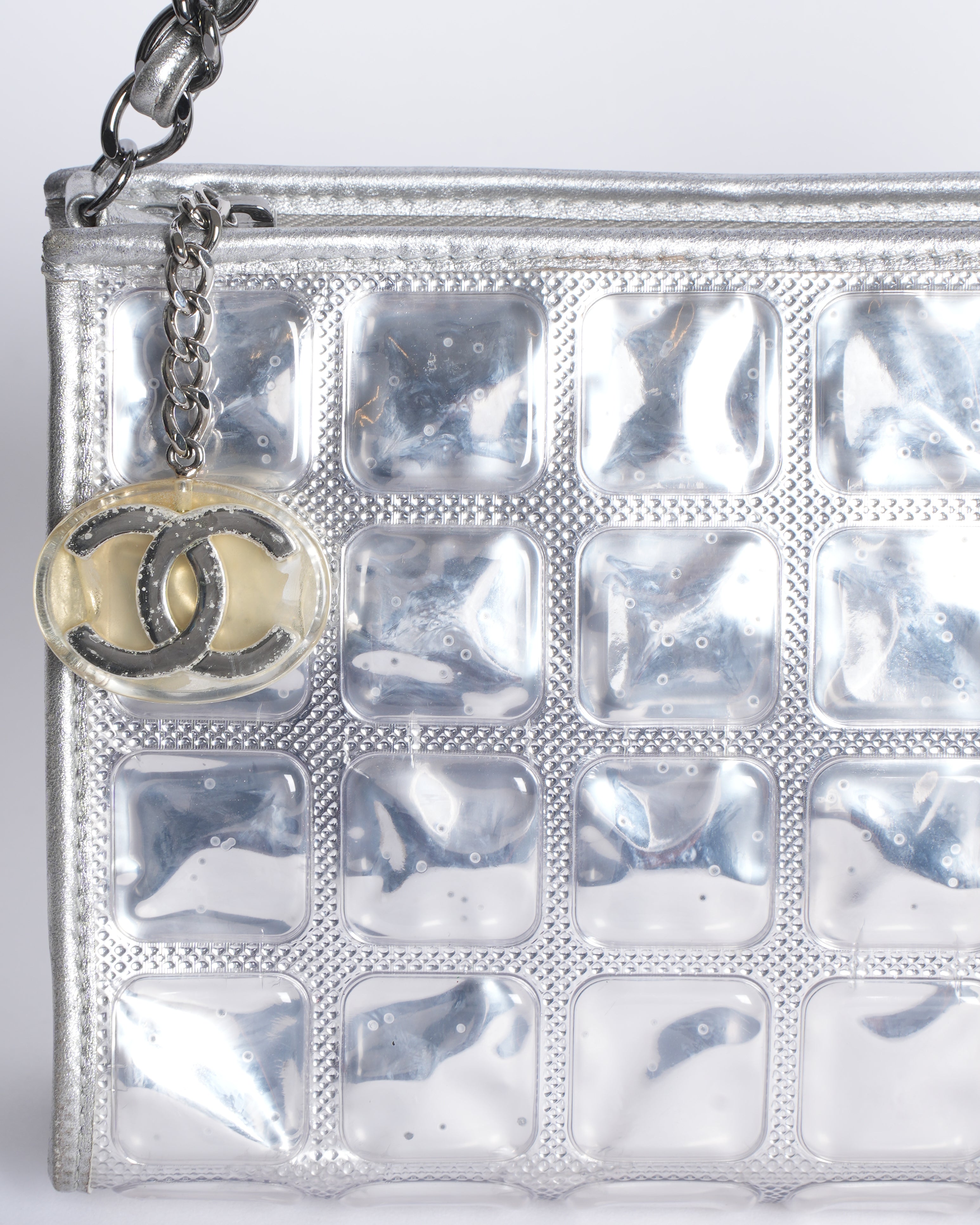 Chanel Silver and Clear Vinyl and Quilted Lambskin Ice Cubes Pochette