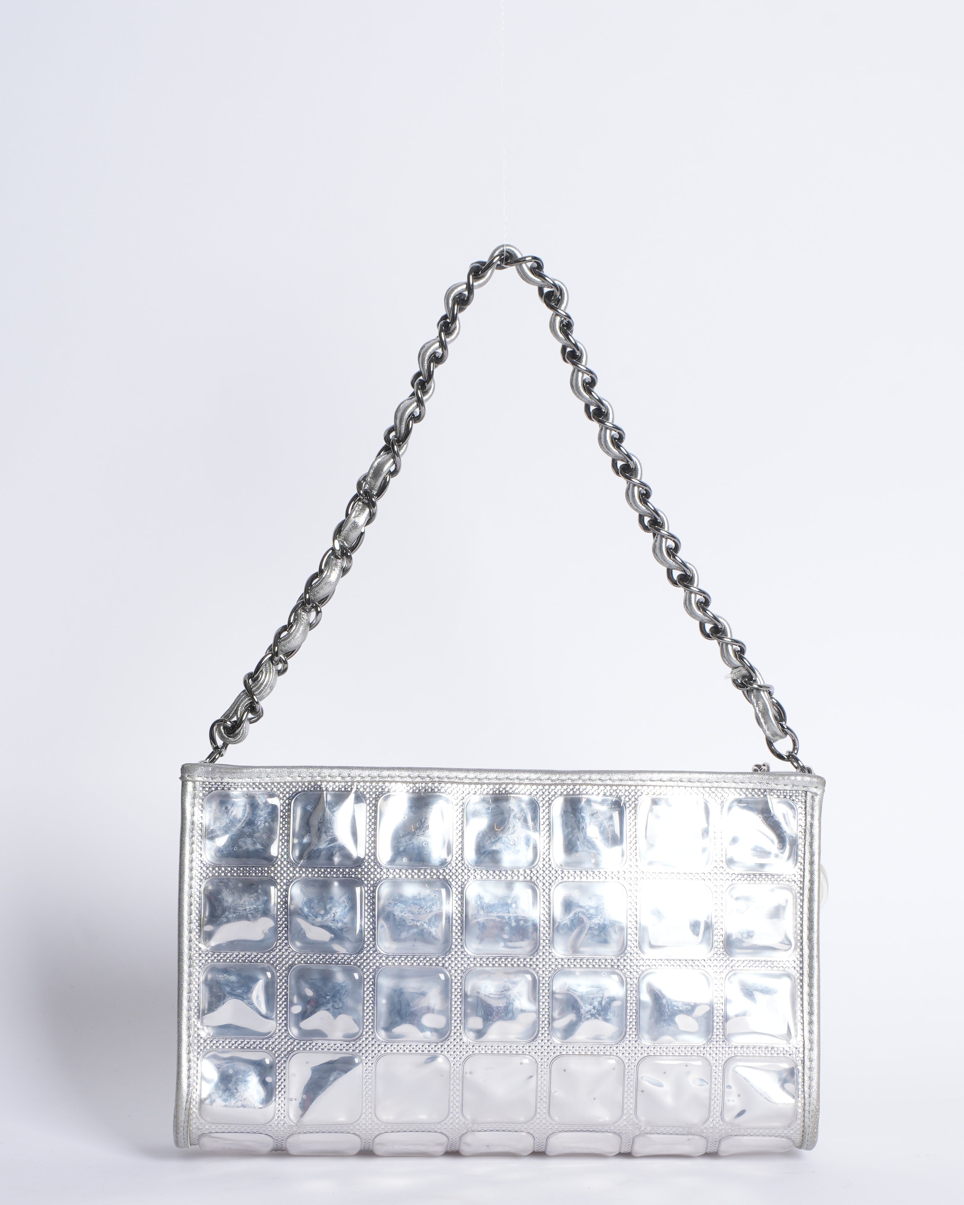 Chanel Silver and Clear Vinyl and Quilted Lambskin Ice Cubes Pochette