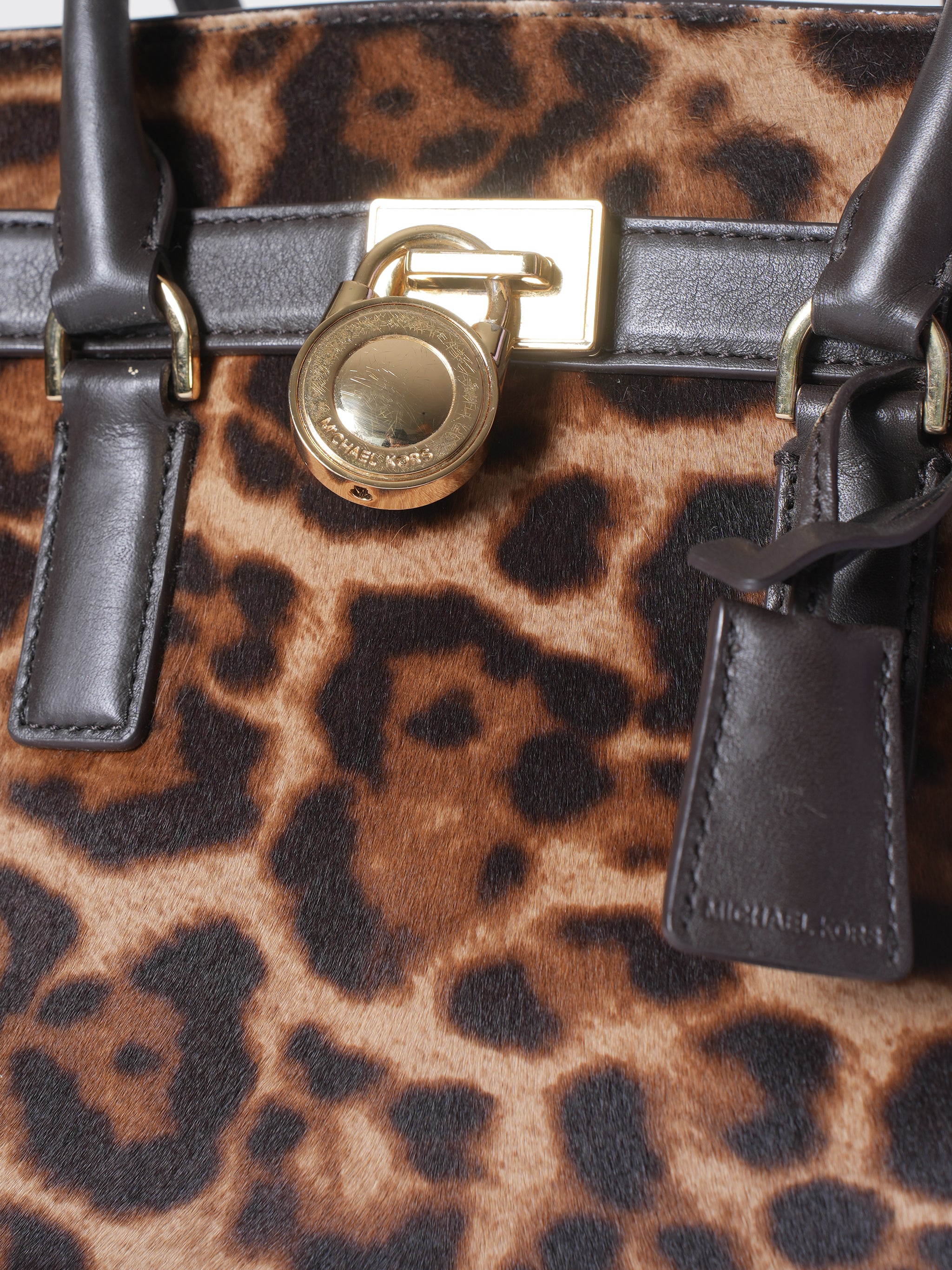 Michael Kors Hamilton Traveler Satchel Bag In Leopard Calf Hair