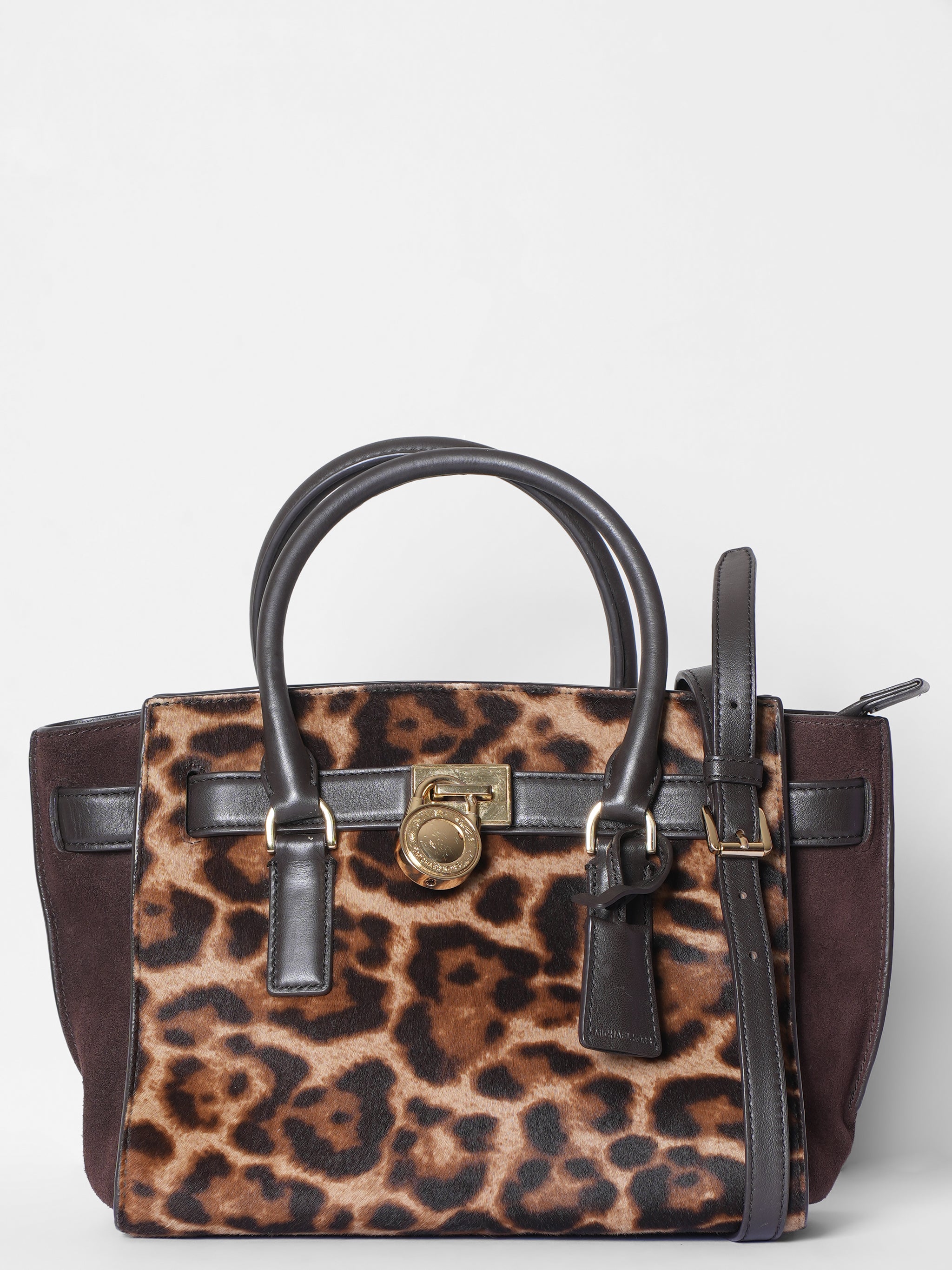 Michael Kors Hamilton Traveler Satchel Bag In Leopard Calf Hair