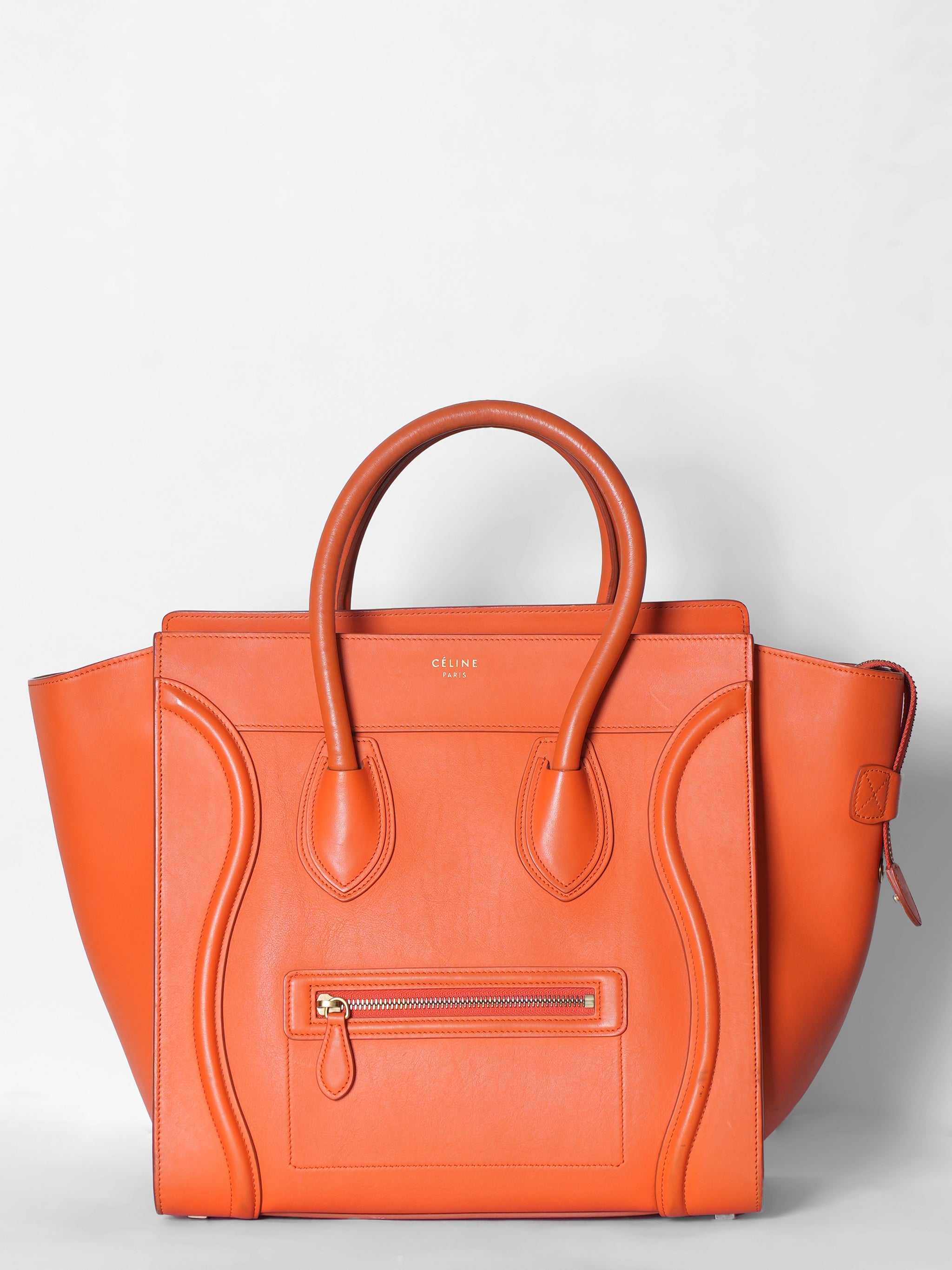Celine Orange Medium Luggage Leather Handbag