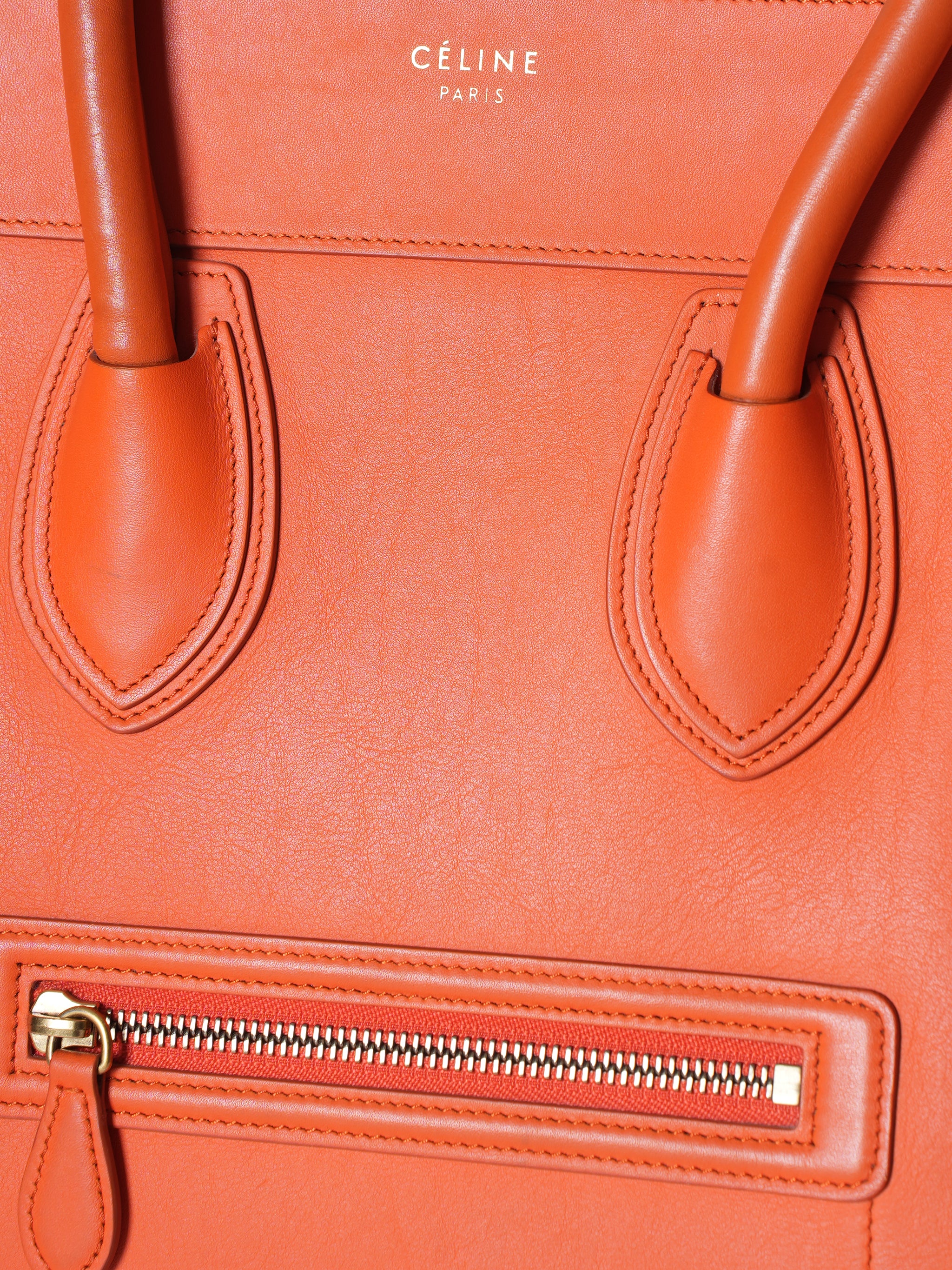 Celine Orange Medium Luggage Leather Handbag