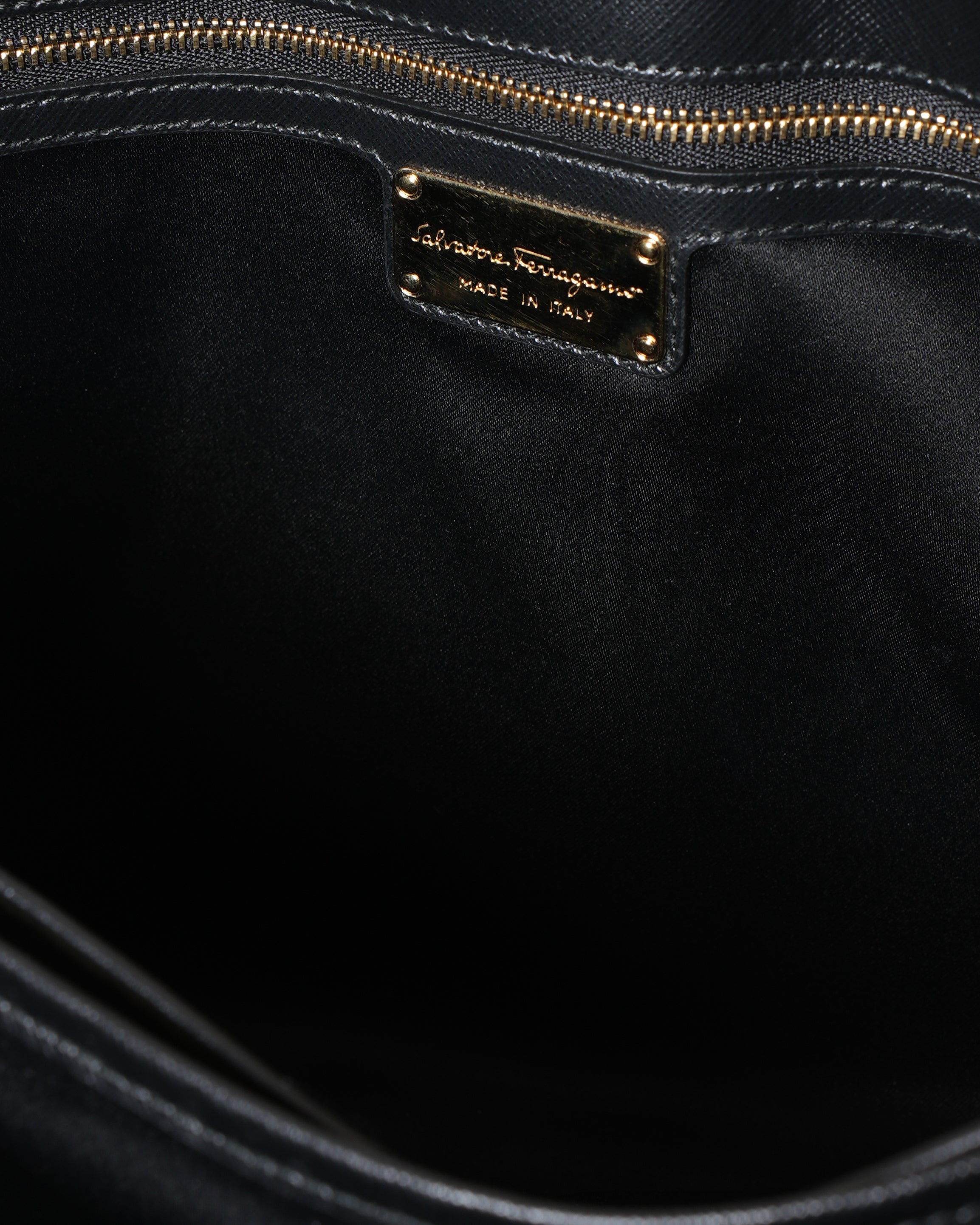 Ferragamo Leather Vara Bow Chain Black Tote Bag