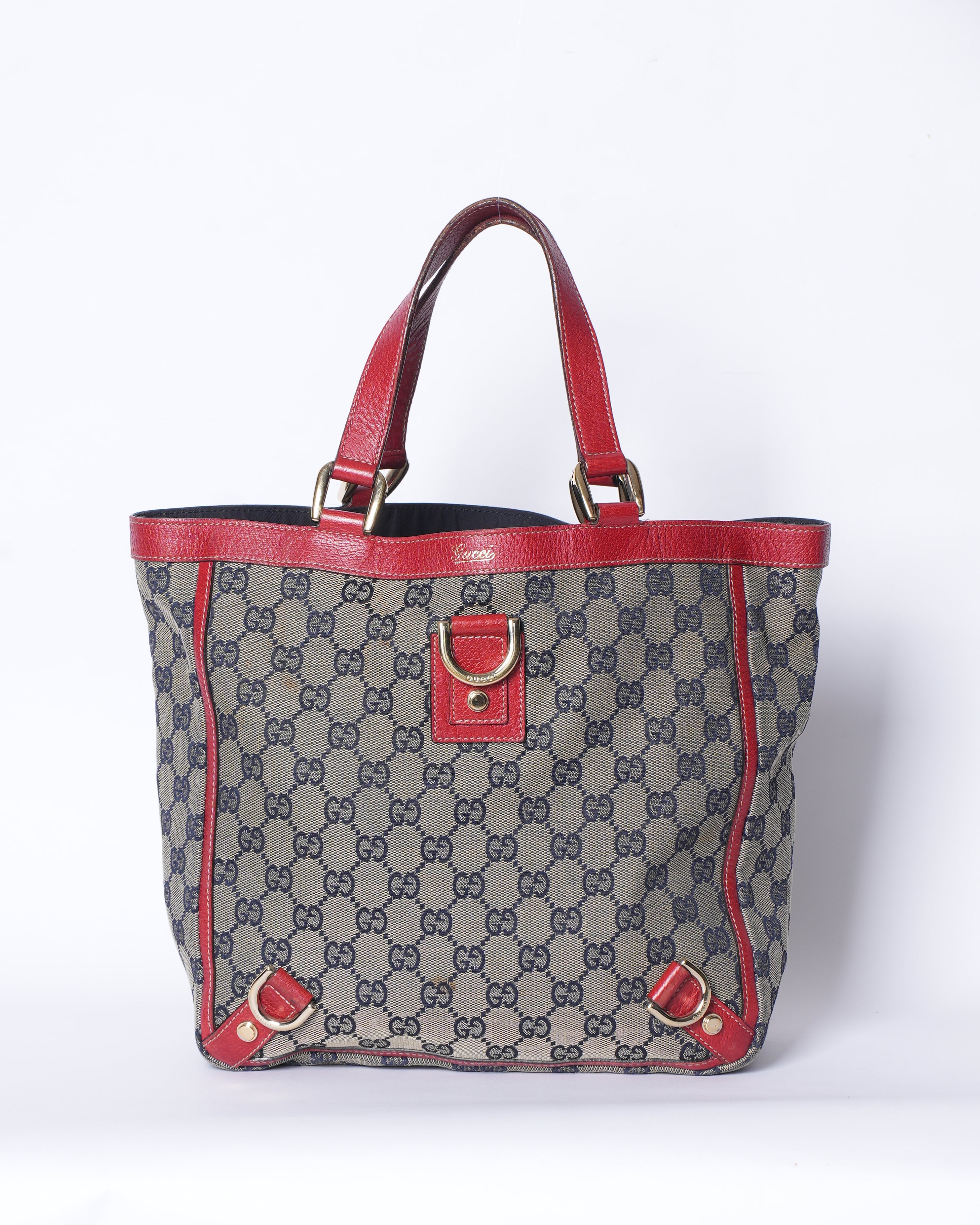 Gucci Gray GG Canvas Abbey Tote Bag In Red & Grey