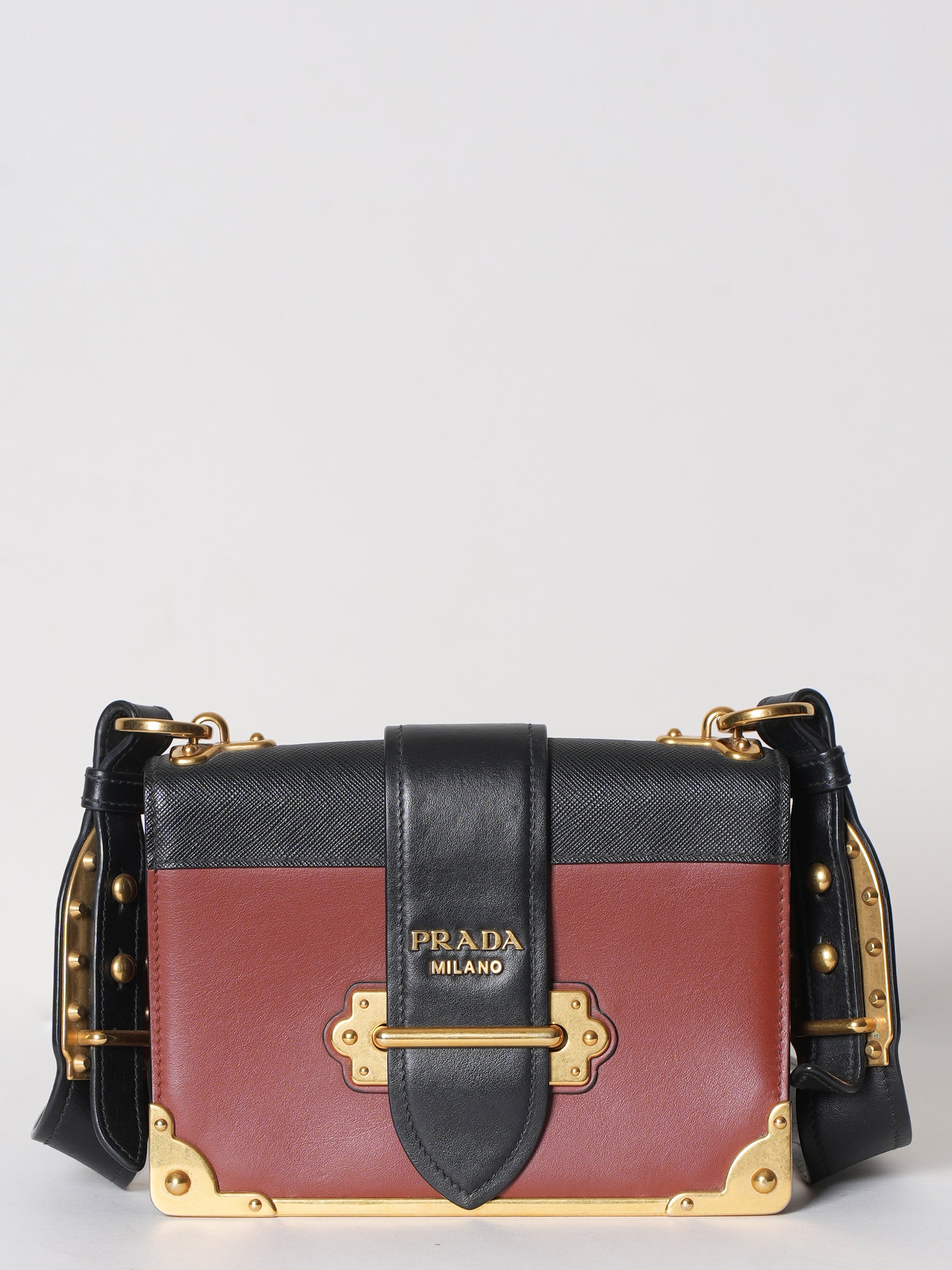 Prada Brown & Black Saffiano Leather Bag