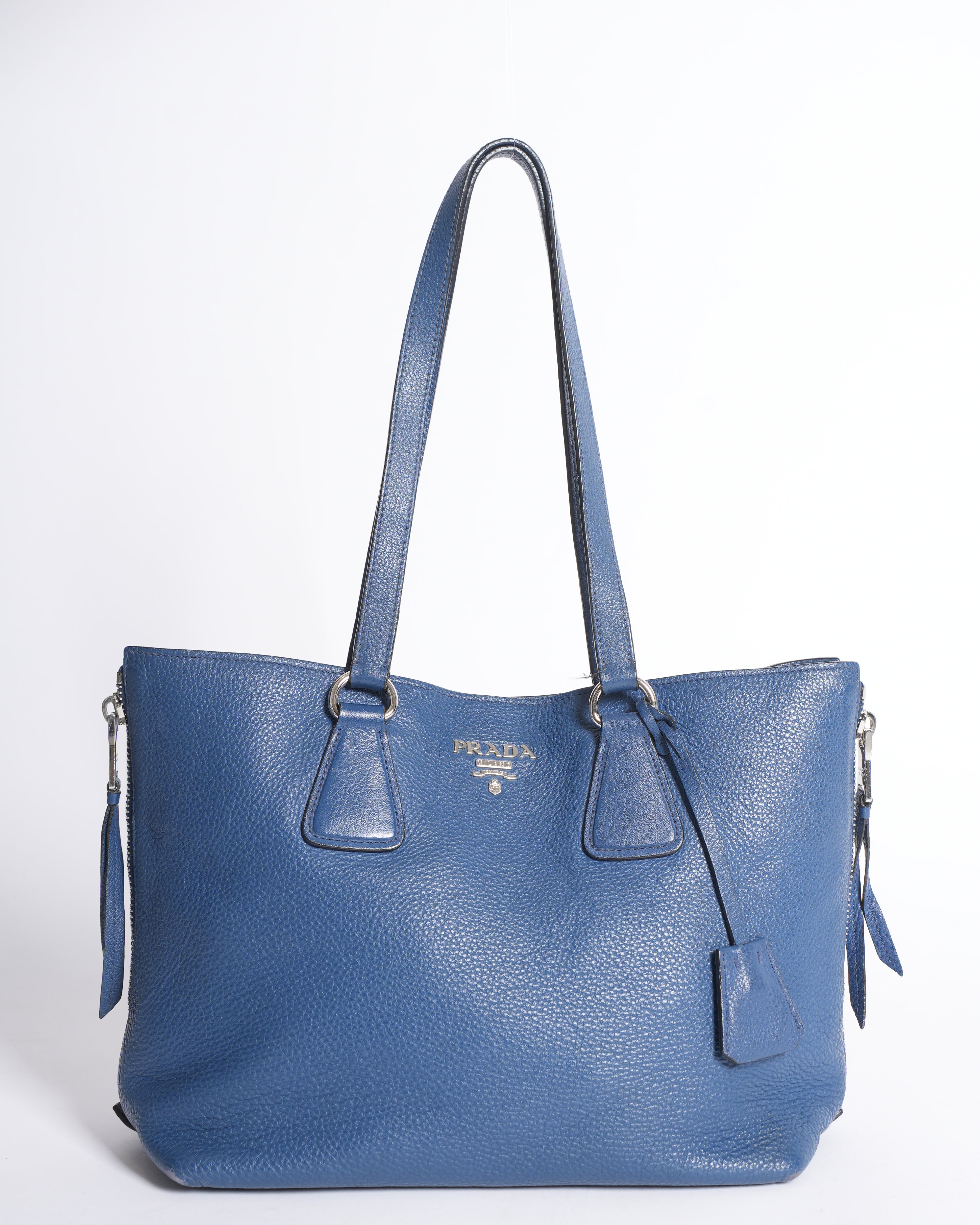 Prada Zip Around Shopper Tote Vitello In Blue