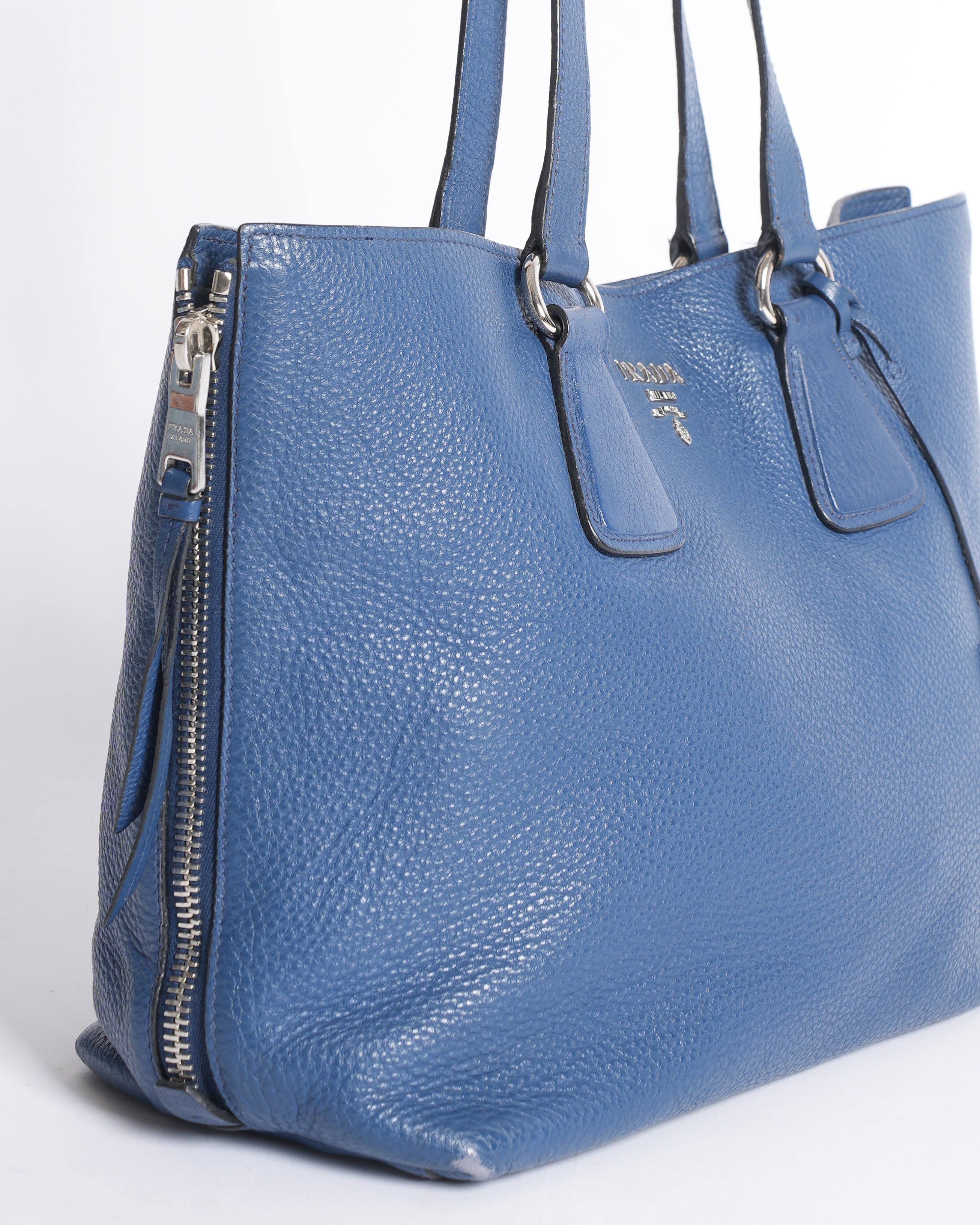 Prada Zip Around Shopper Tote Vitello In Blue