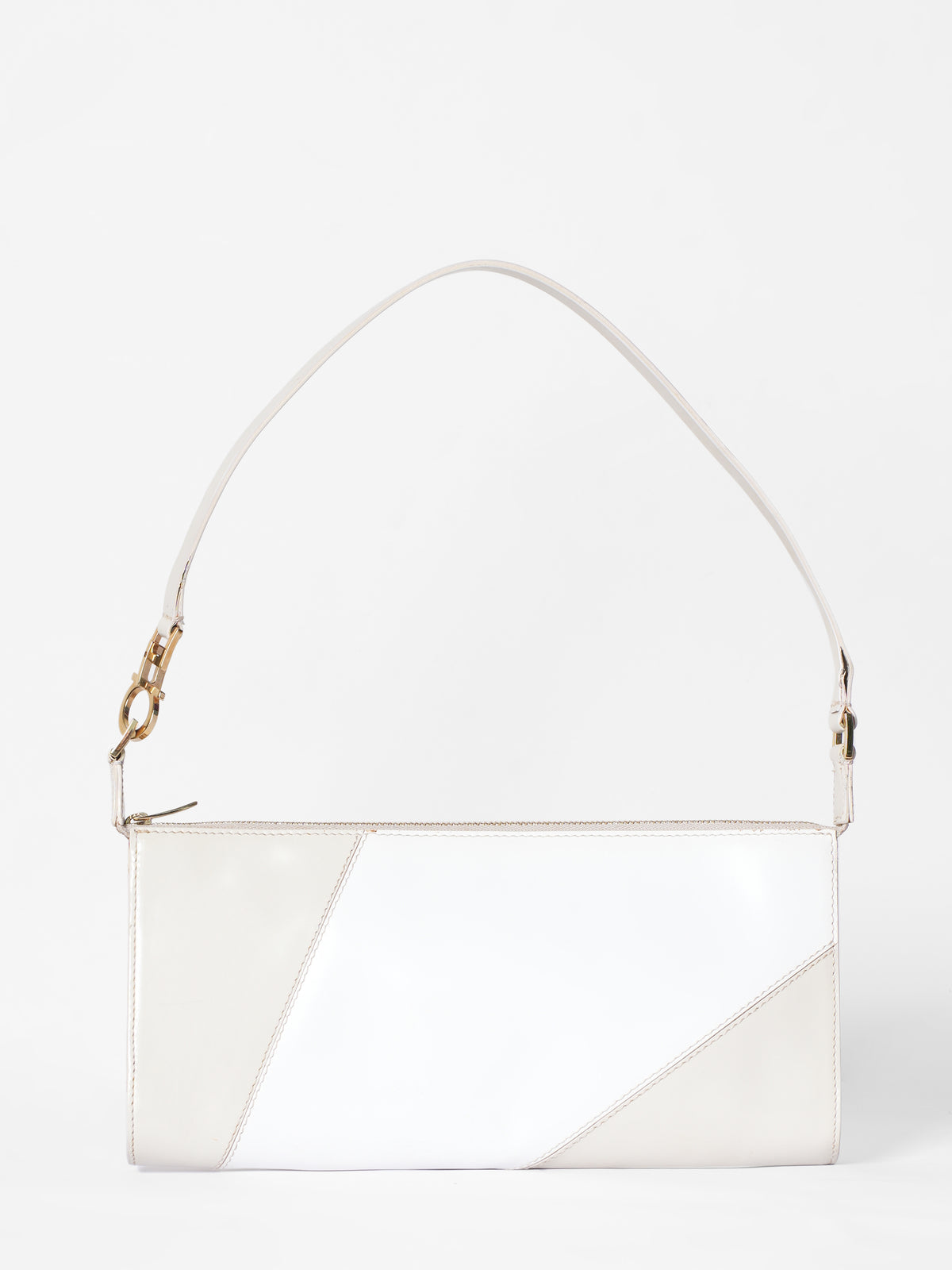 Salvatore Ferragamo Beige & White Shoulder Bag