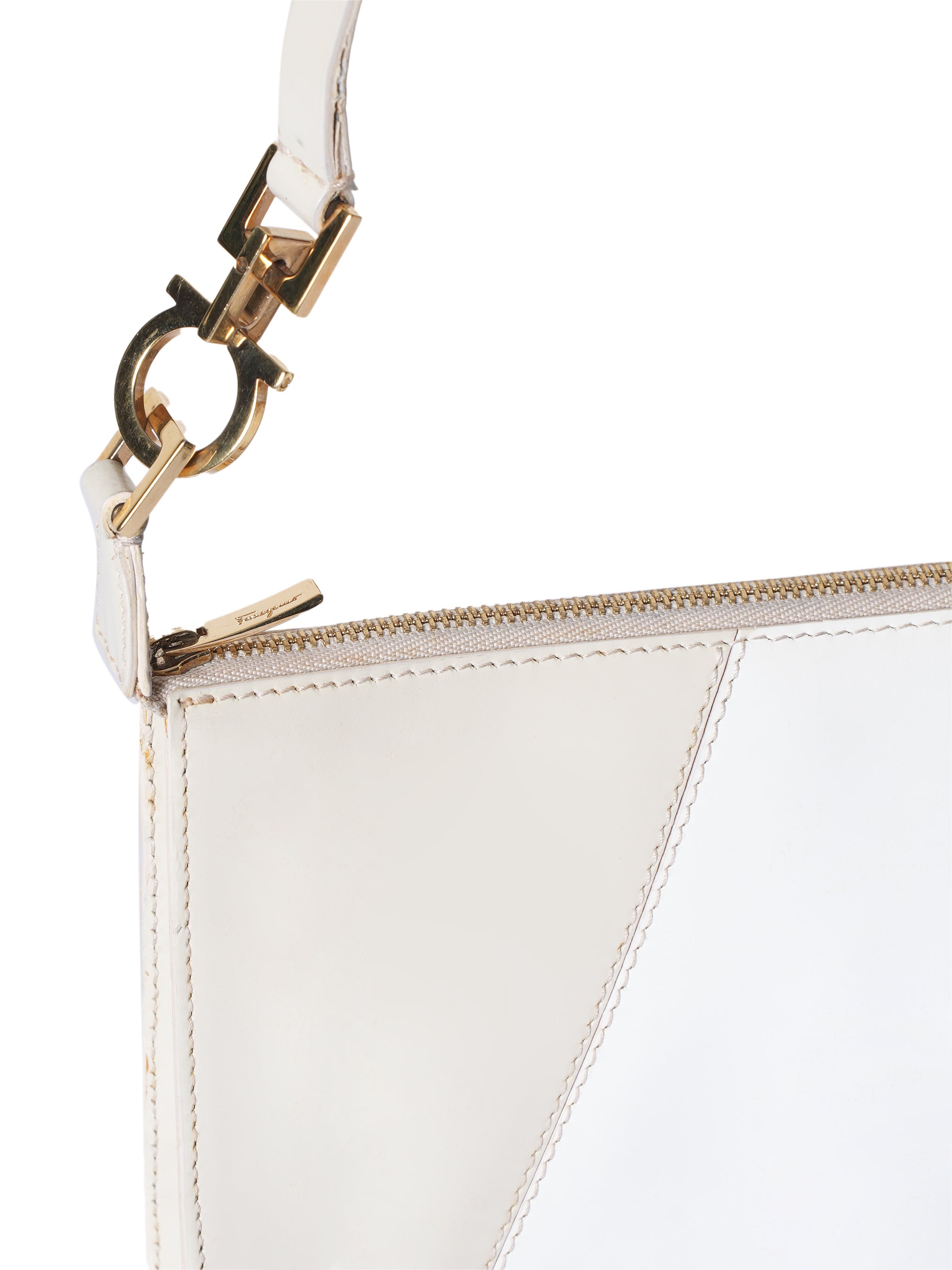 Salvatore Ferragamo Beige & White Shoulder Bag