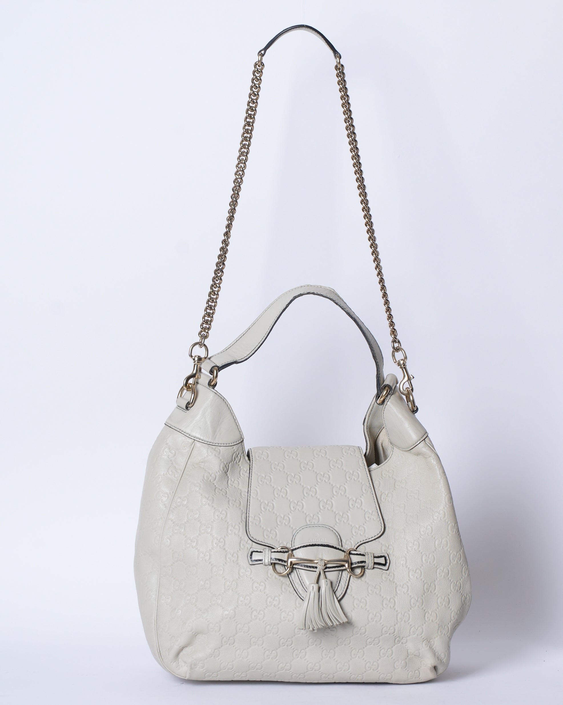 Gucci Emily Guccissima Cream Medium Leather Hobo