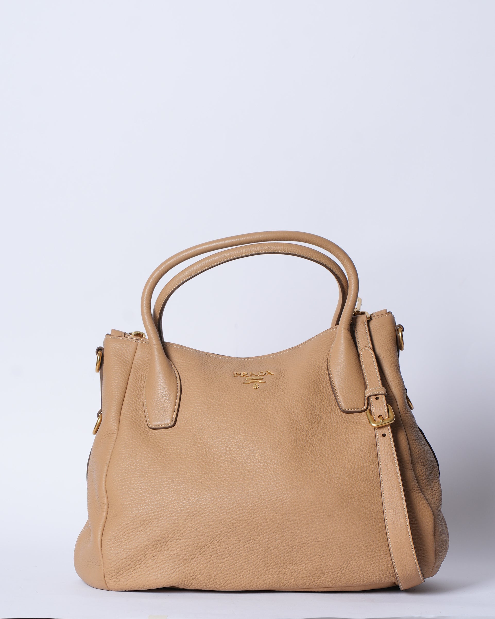 Prada Beige Vitello Daino Leather Sacca 2 Manici Hobo