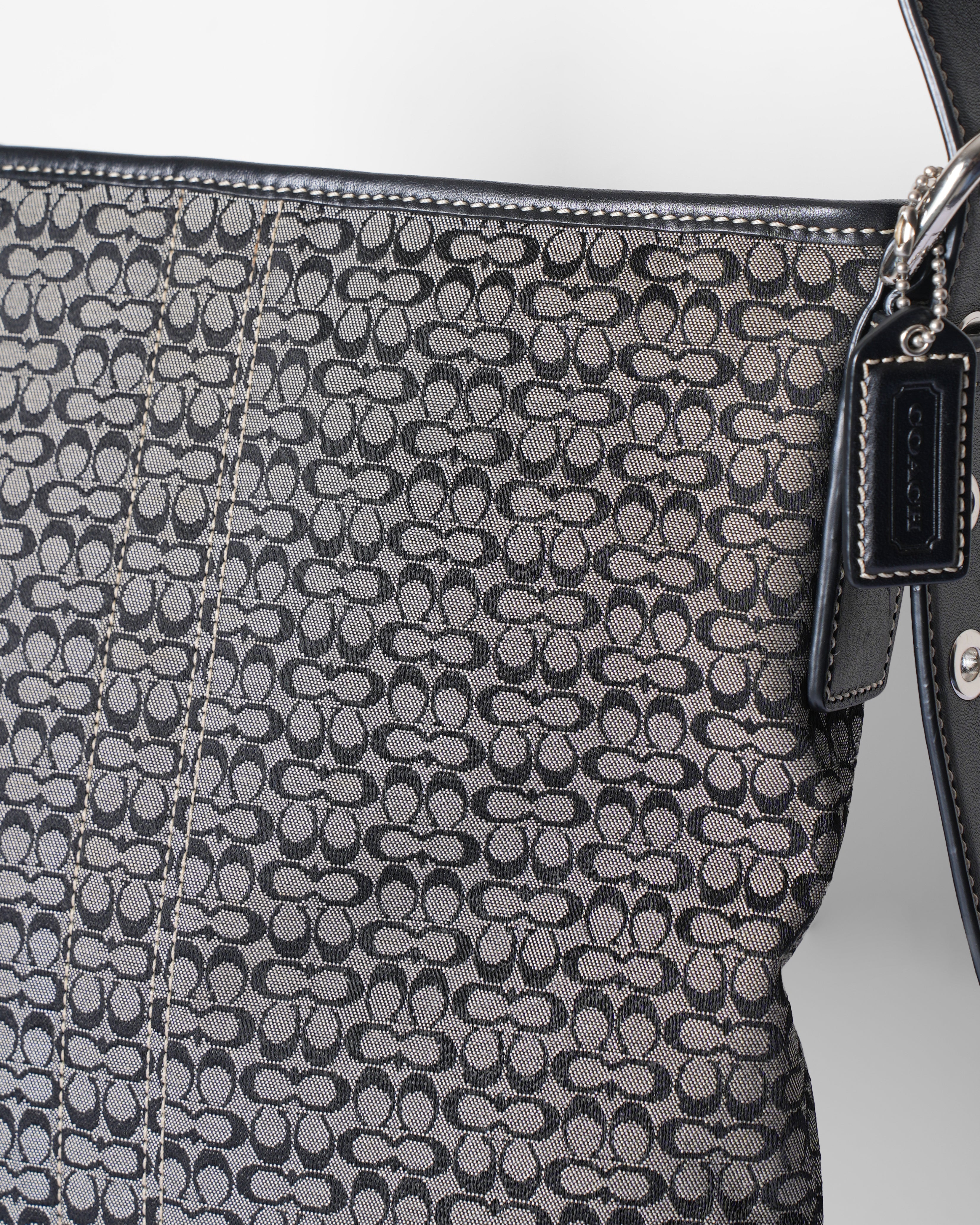 COACH Signature Black Tan Gray Canvas Silver Trim Leather Shoulder Handbag  Purse | eBay