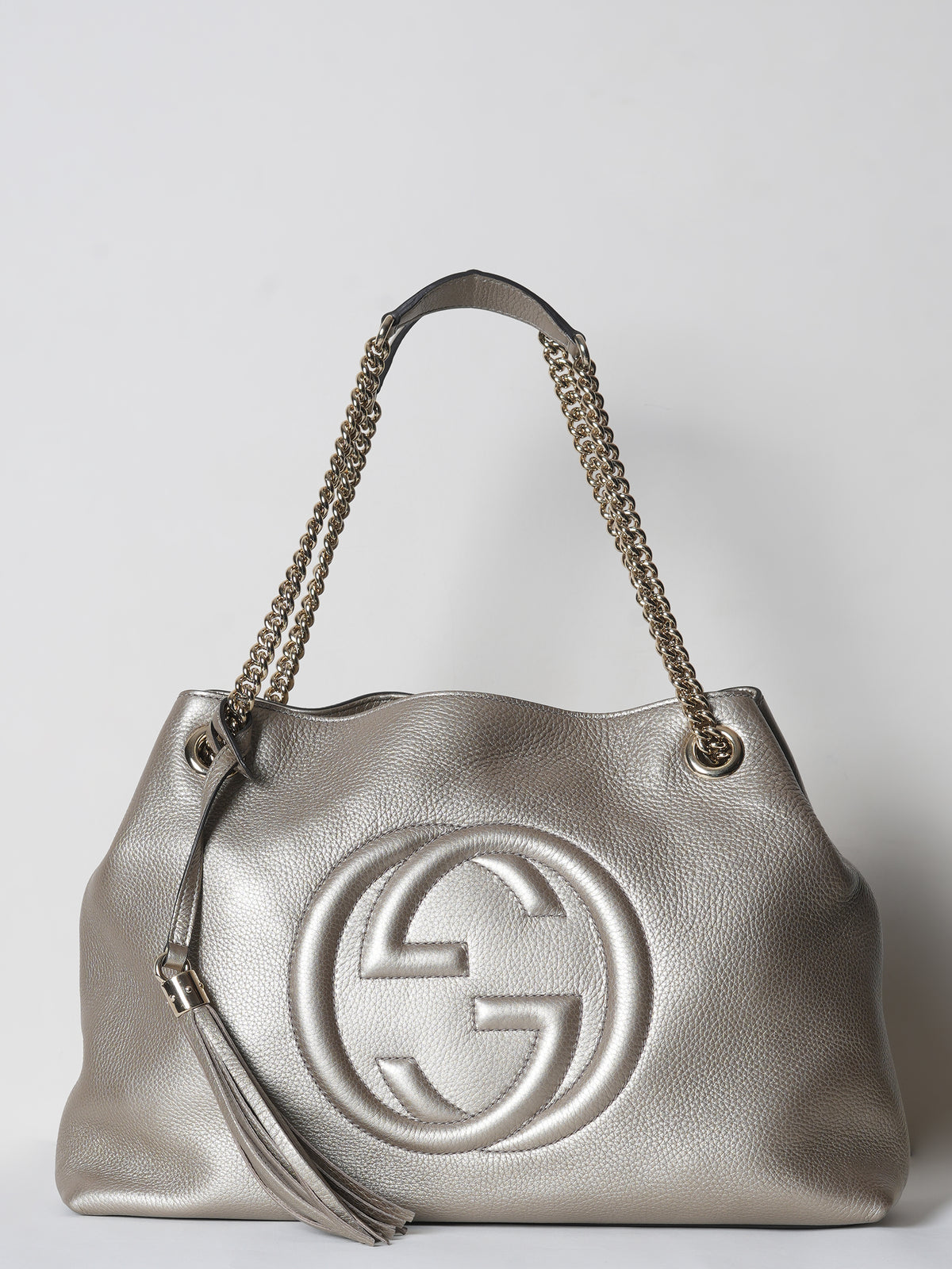 Gucci Metallic Pebbled Leather SOHO Chain Tote Bag