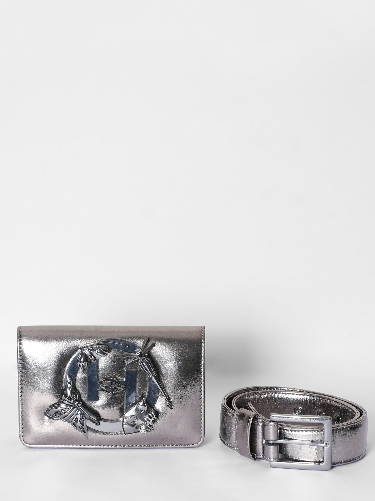 Outhouse 'The Mini Disco' Metallic Chrome Sling Bag