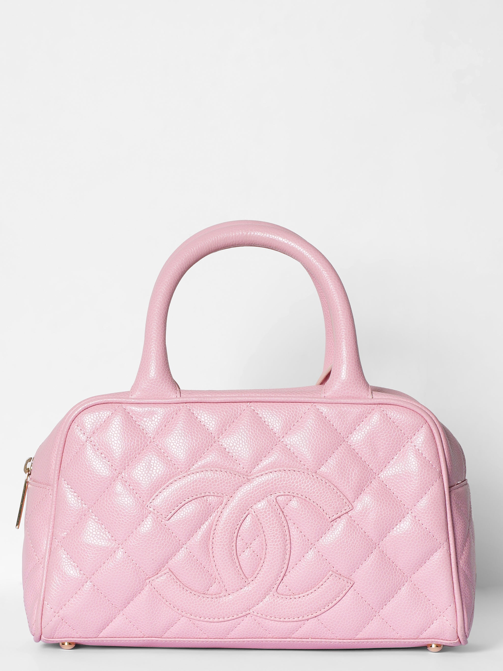 Chanel Pink Quilted Caviar Leather Bowler Bag