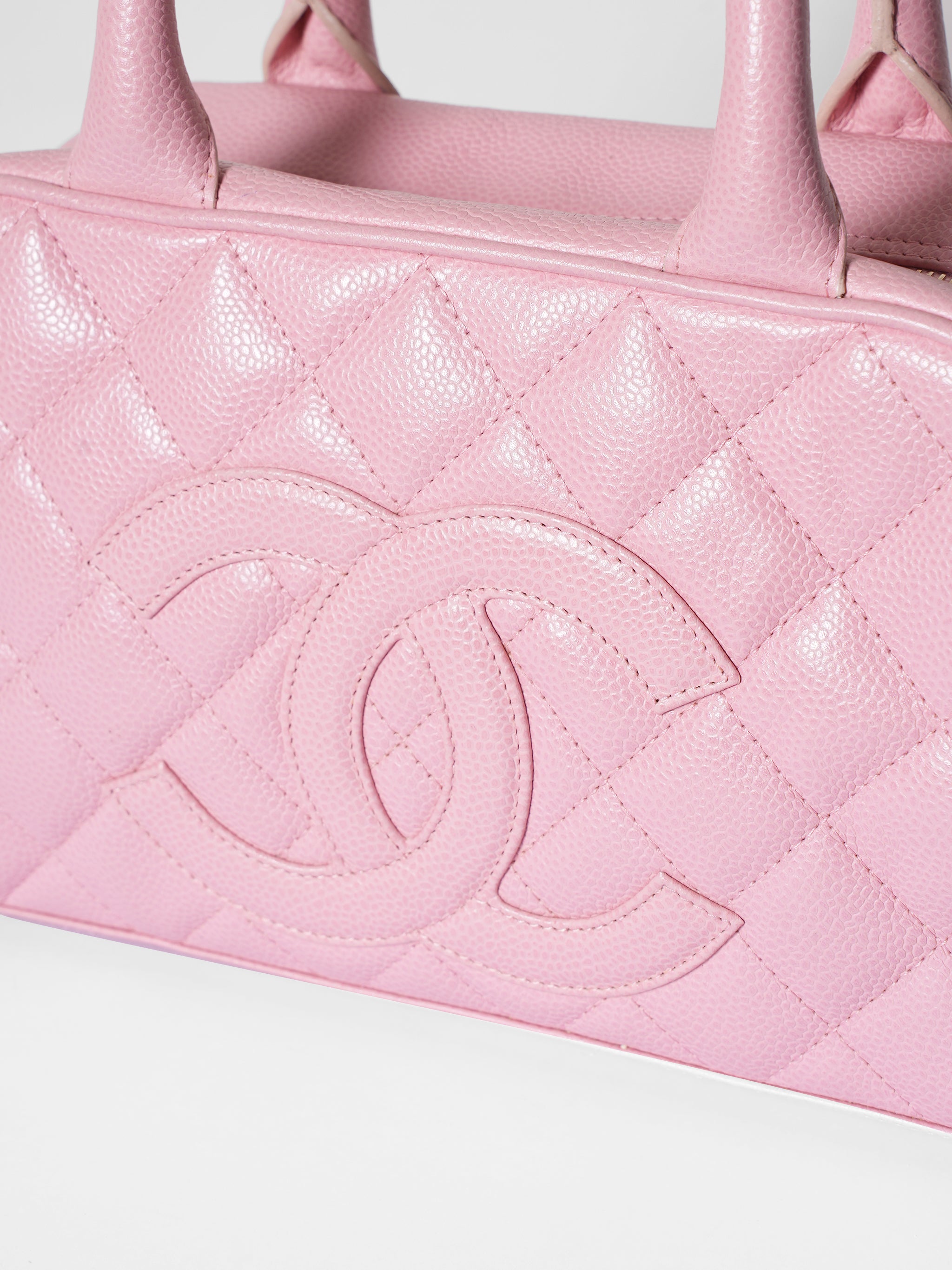 Chanel Pink Quilted Caviar Leather Bowler Bag