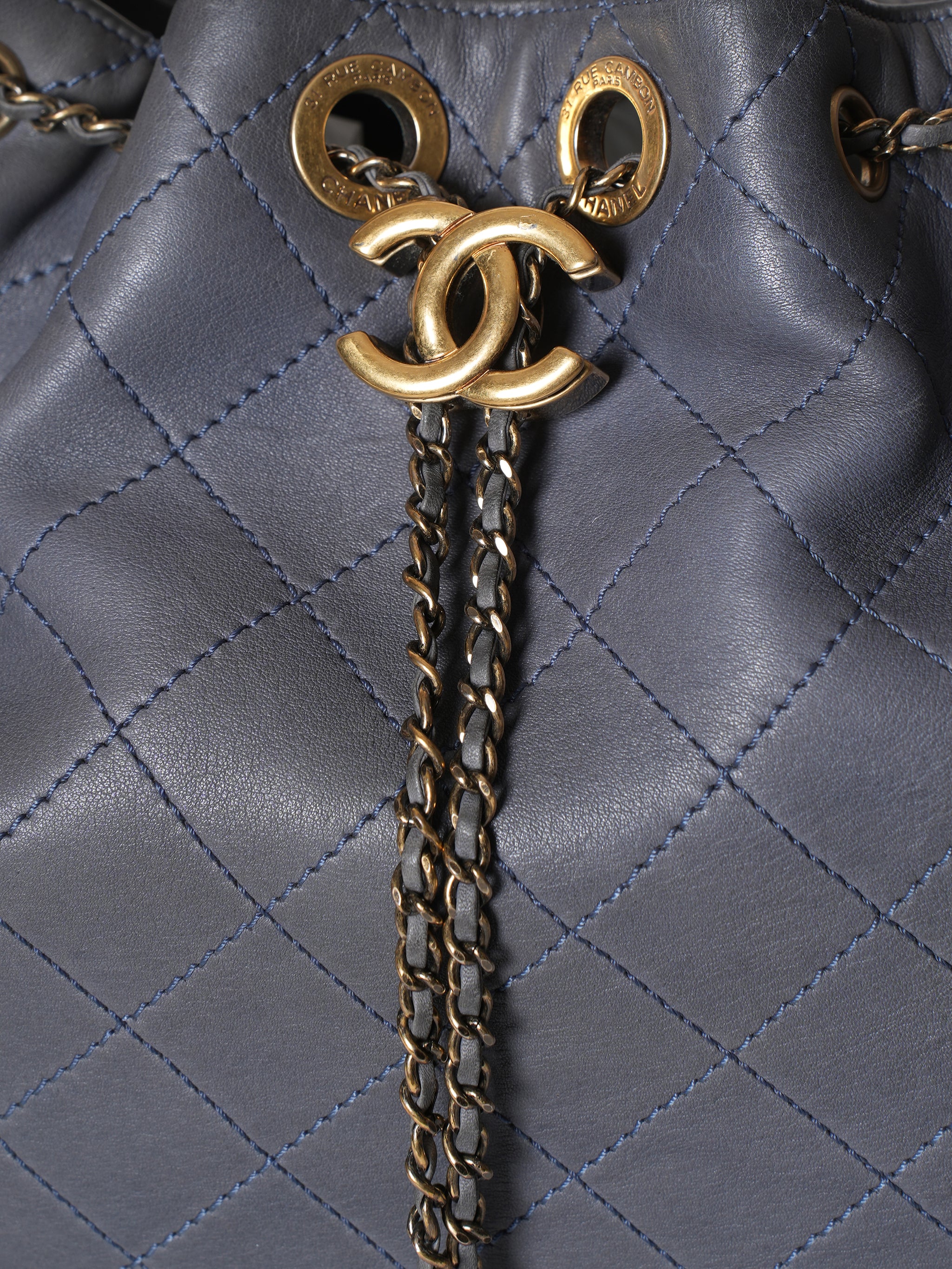 Chanel Paris In Rome Drawstring Quilted Bag In Lambskin