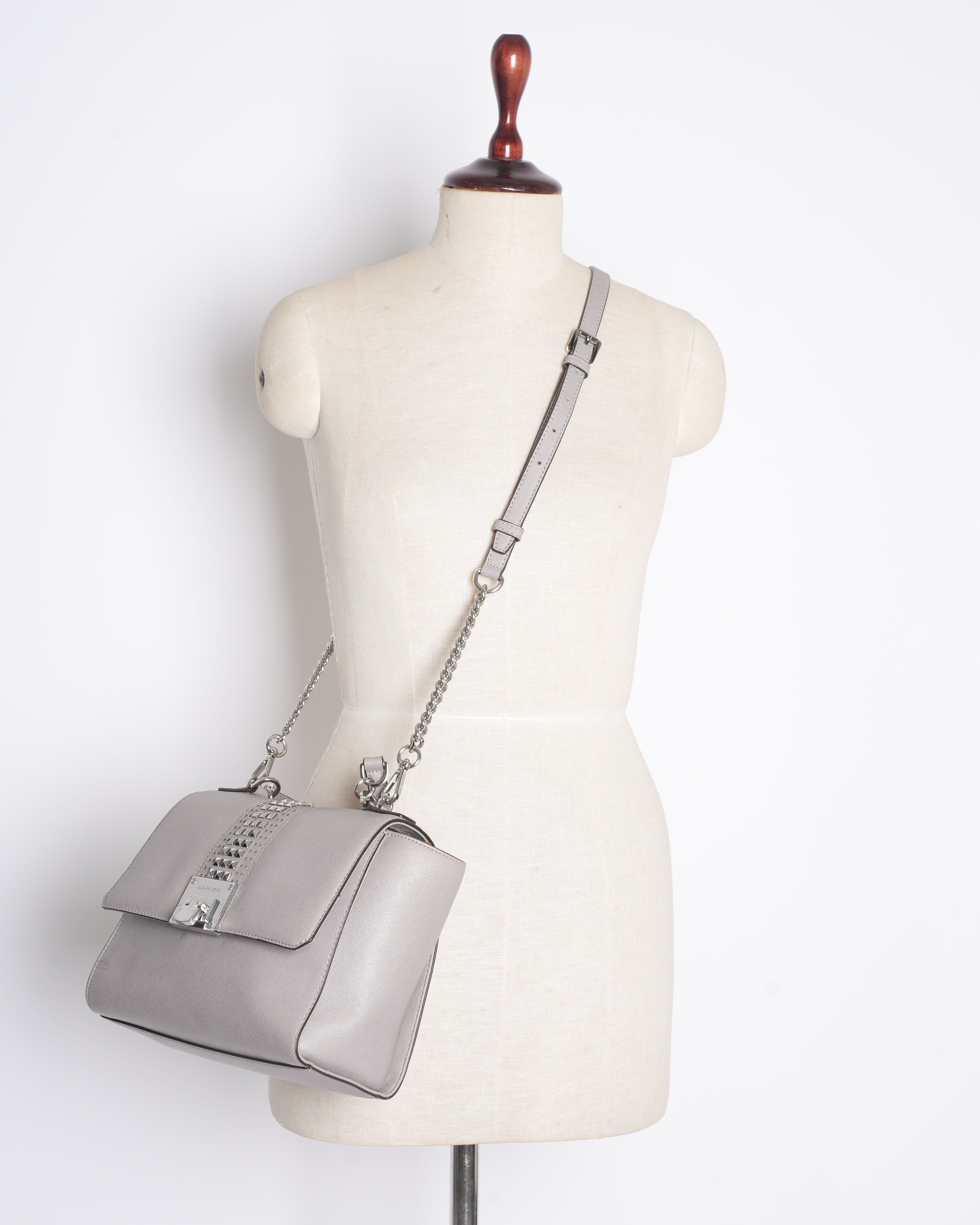 Michael Kors Spike Flap Closure Crossbody In Grey