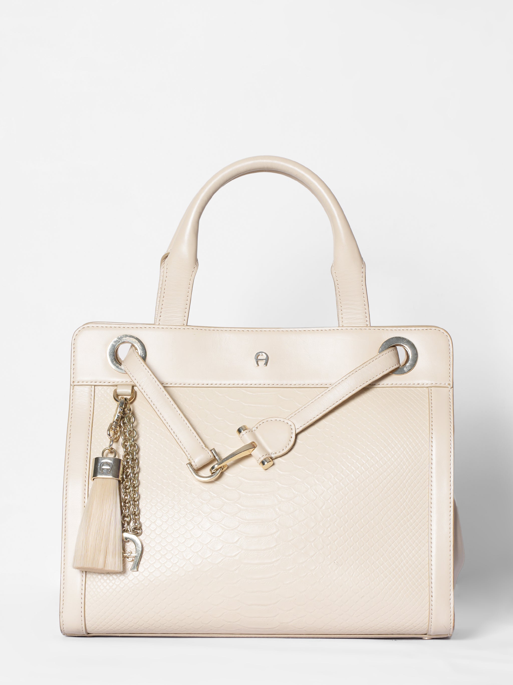 Aigner Beige Leather Cavallina Top Handle Bag