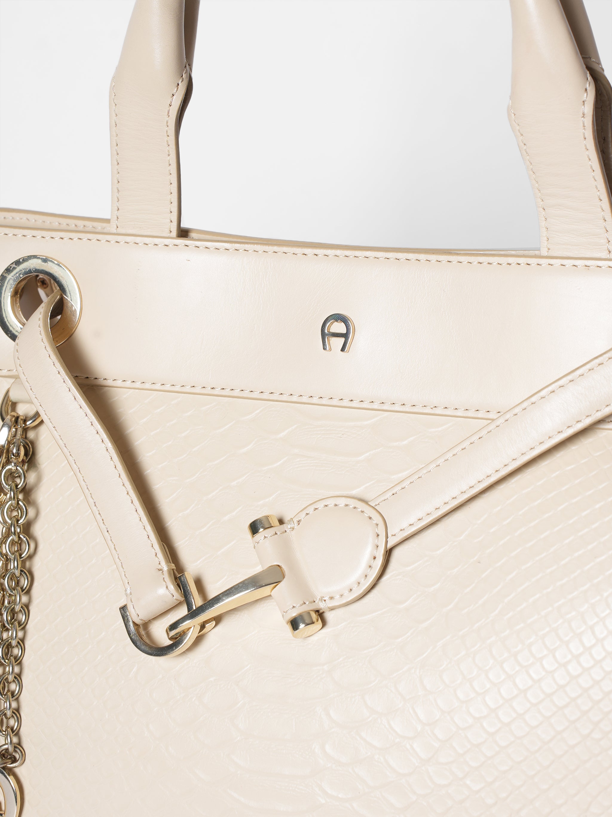 Aigner Beige Leather Cavallina Top Handle Bag