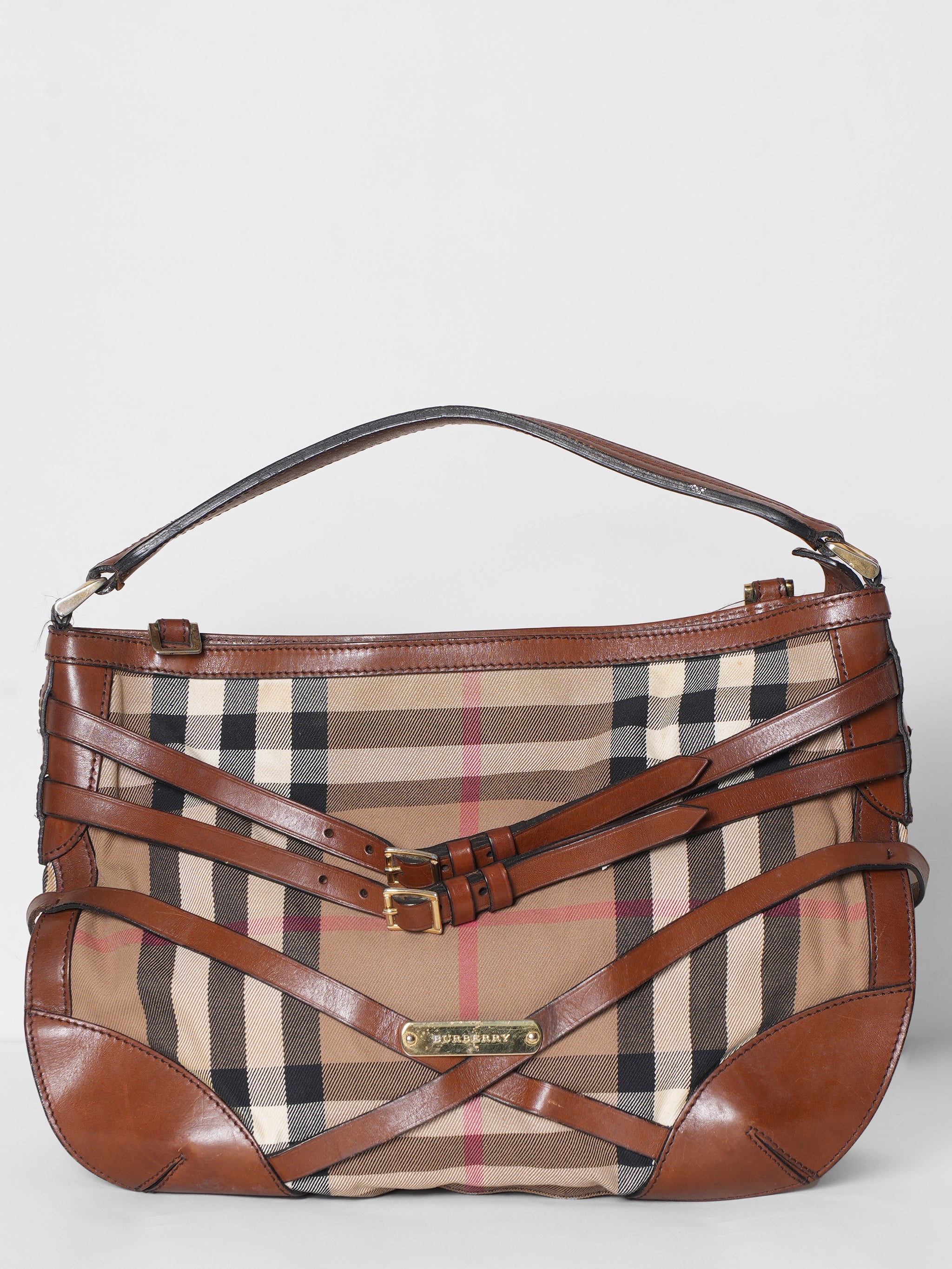 Burberry Brown House Check Canvas  & Leather Dutton Hobo Bag