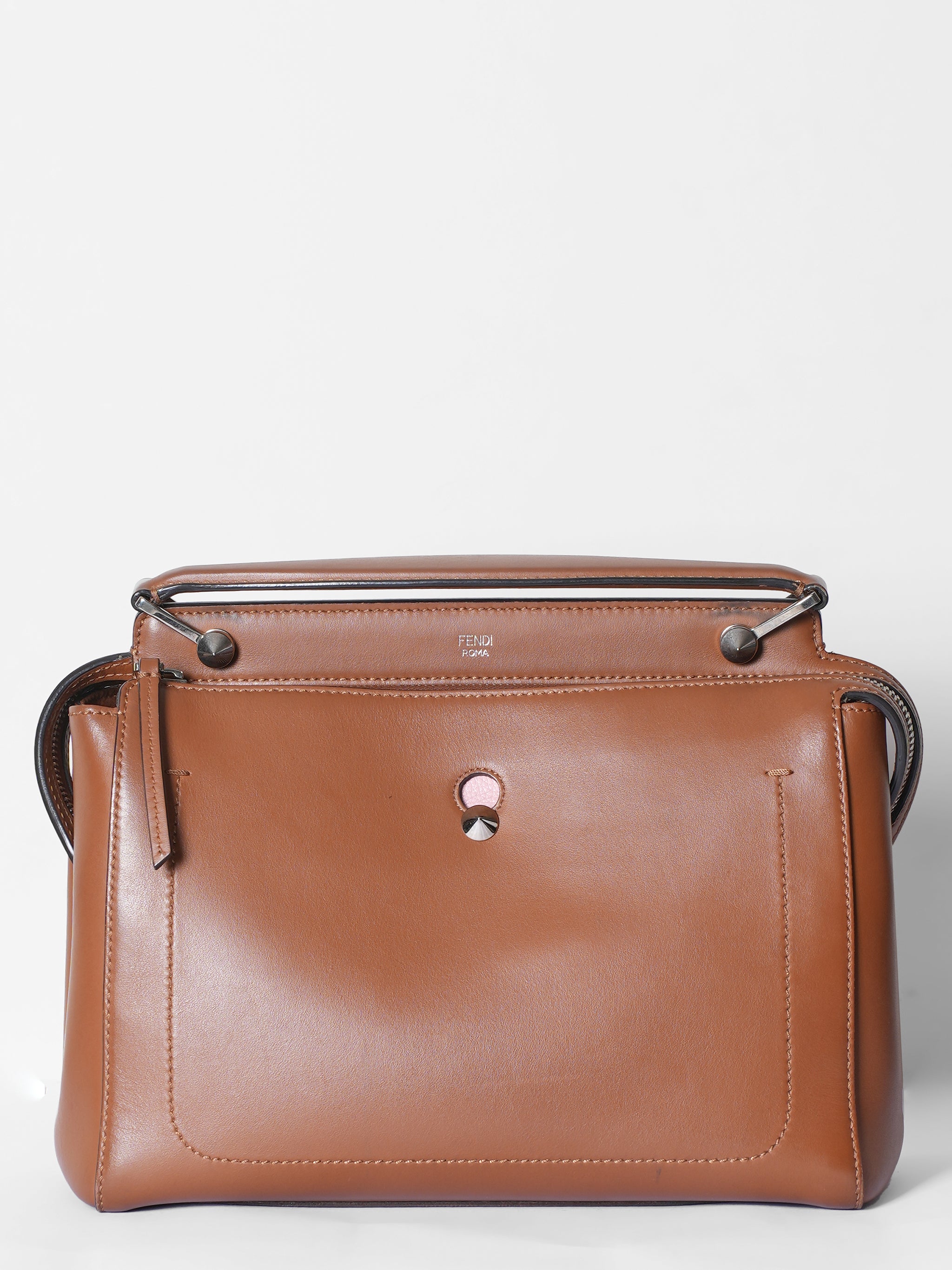 Fendi Tan Large Dotcom Brown Satchel Bag