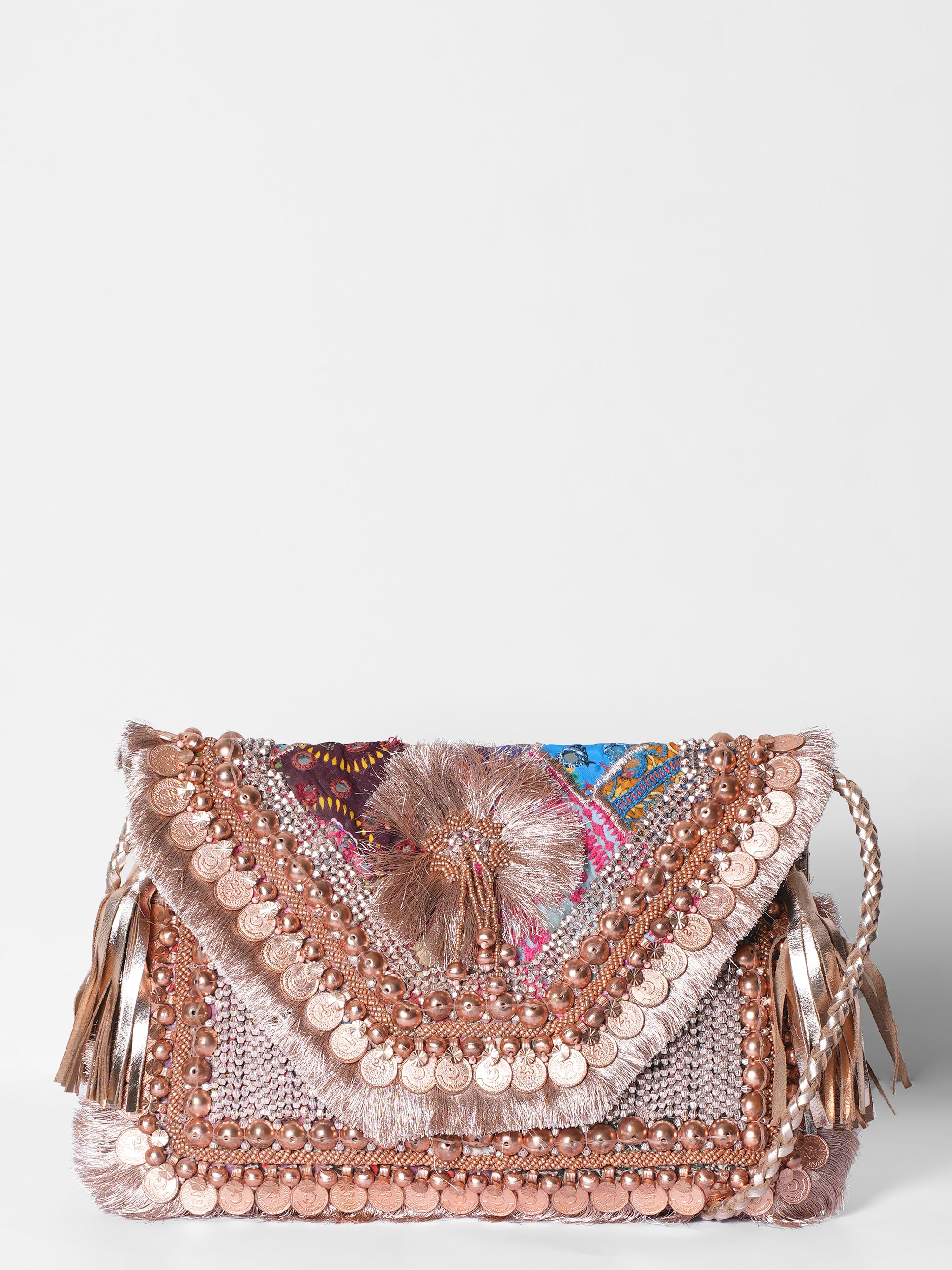 Vipul Shah Copper Embroidered Flap Clutch