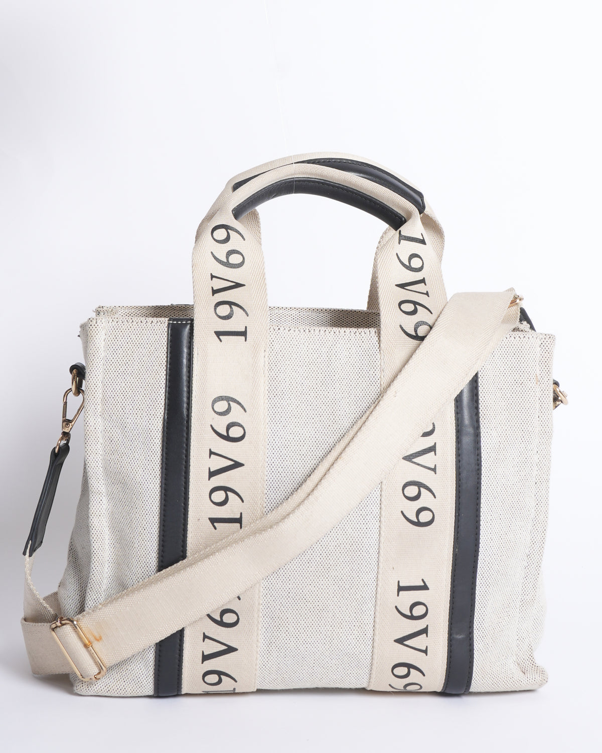 Versace Small Canvas Tote In Beige