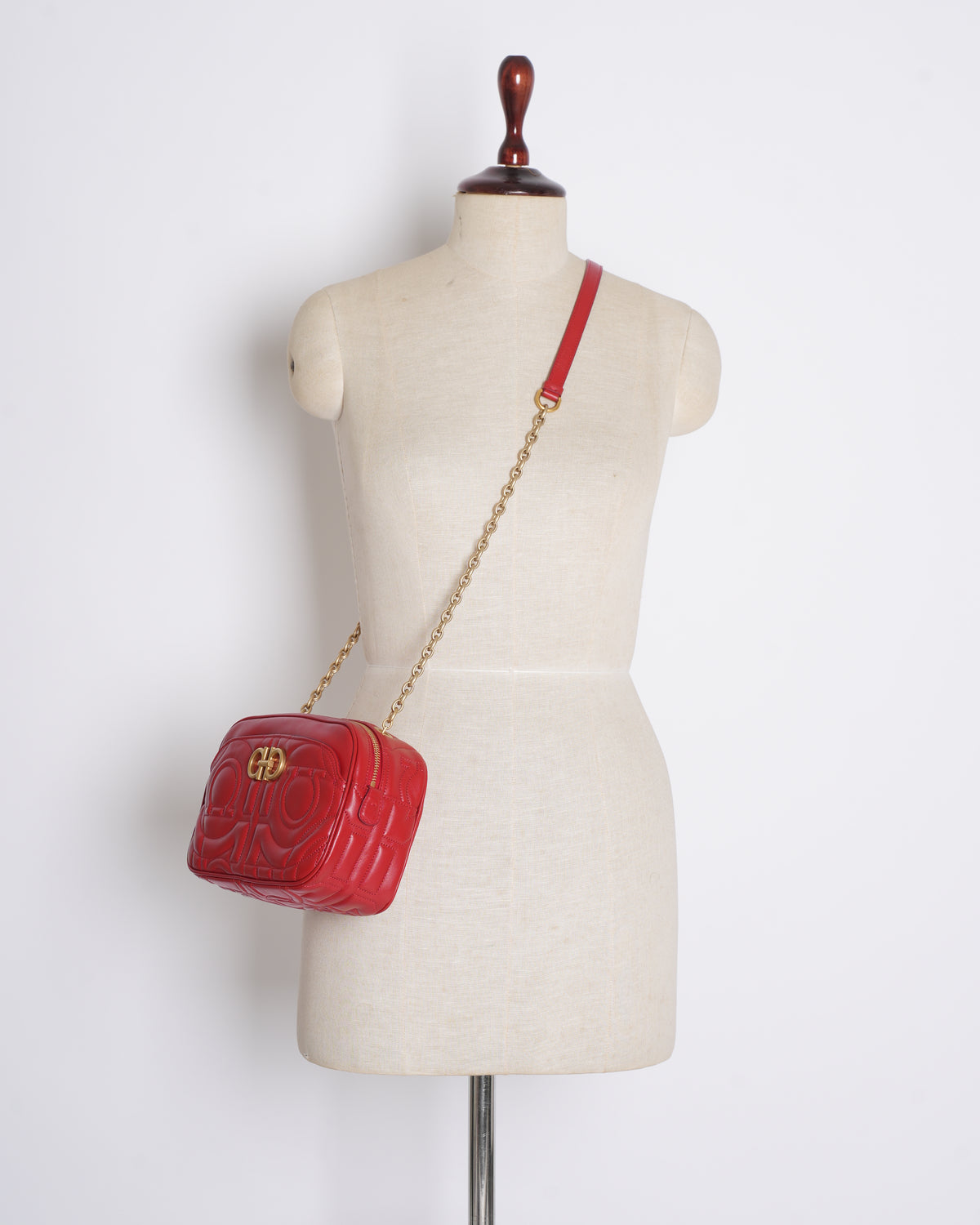 Salvatore Ferragamo Gancini Quilted Camera Bag in Red