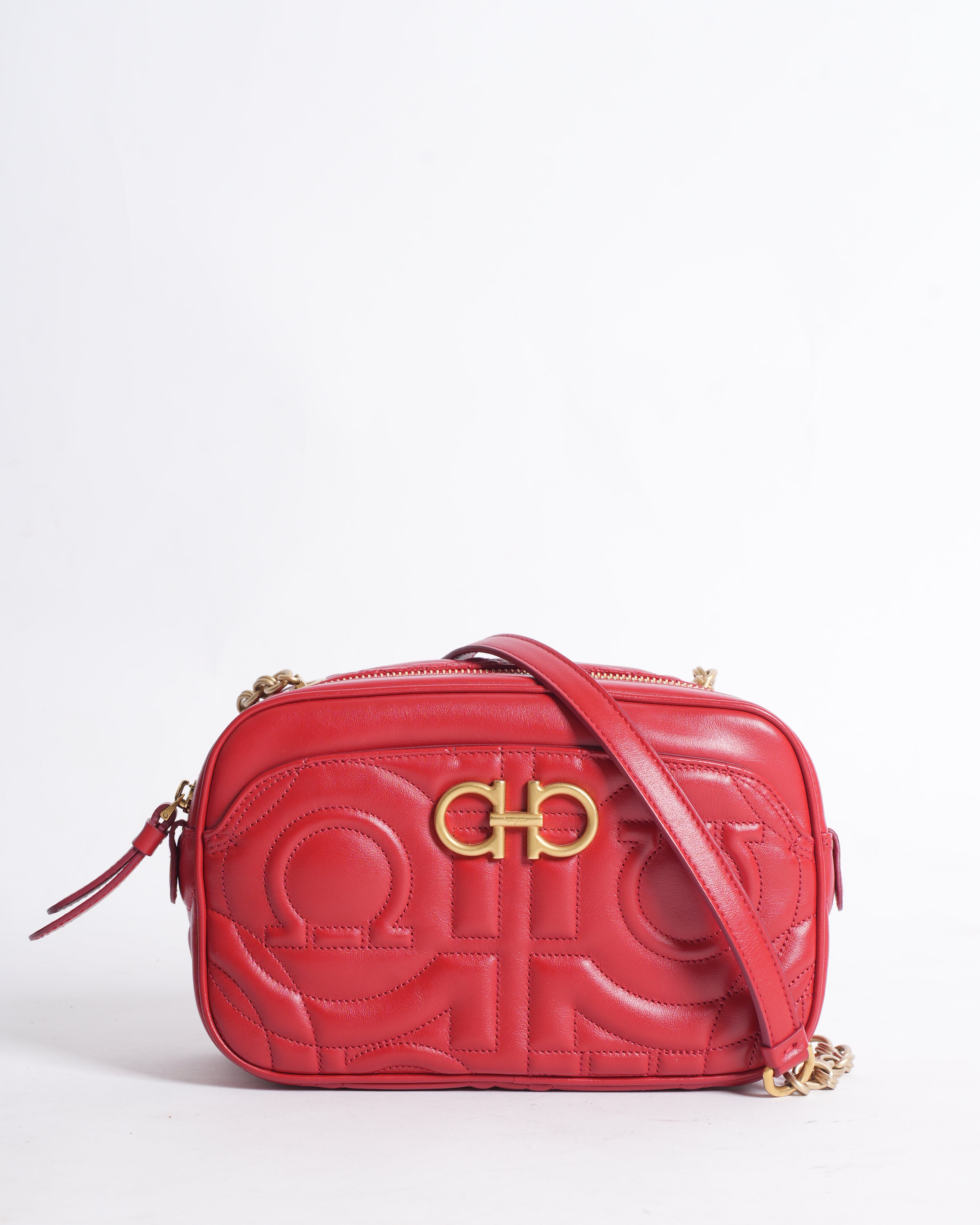 Salvatore Ferragamo Gancini Quilted Camera Bag in Red