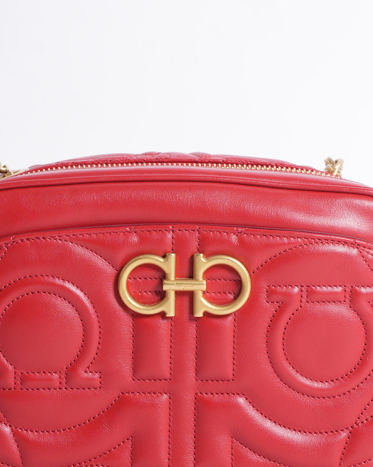 Salvatore Ferragamo Gancini Quilted Camera Bag in Red