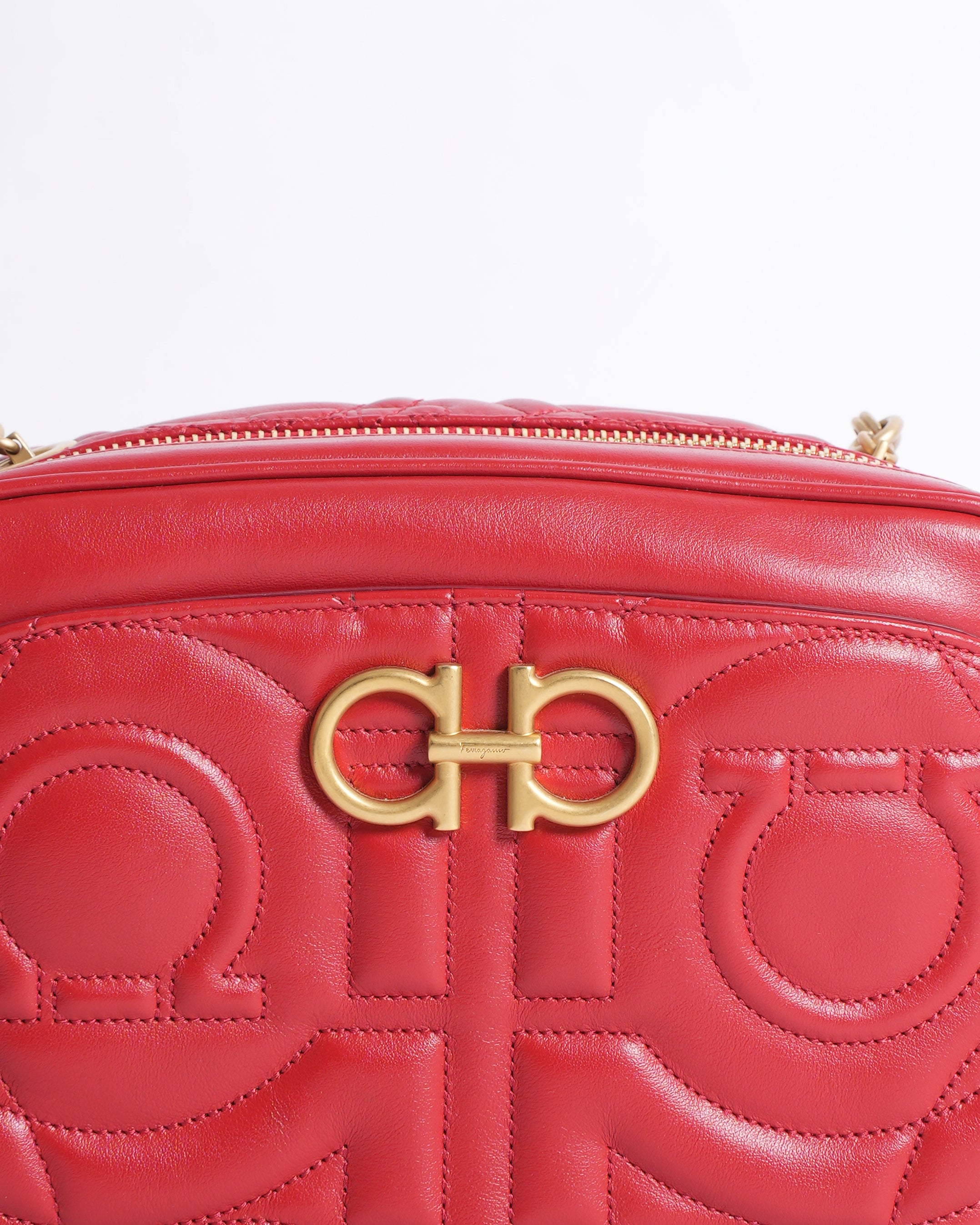 Salvatore Ferragamo Gancini Quilted Camera Bag in Red