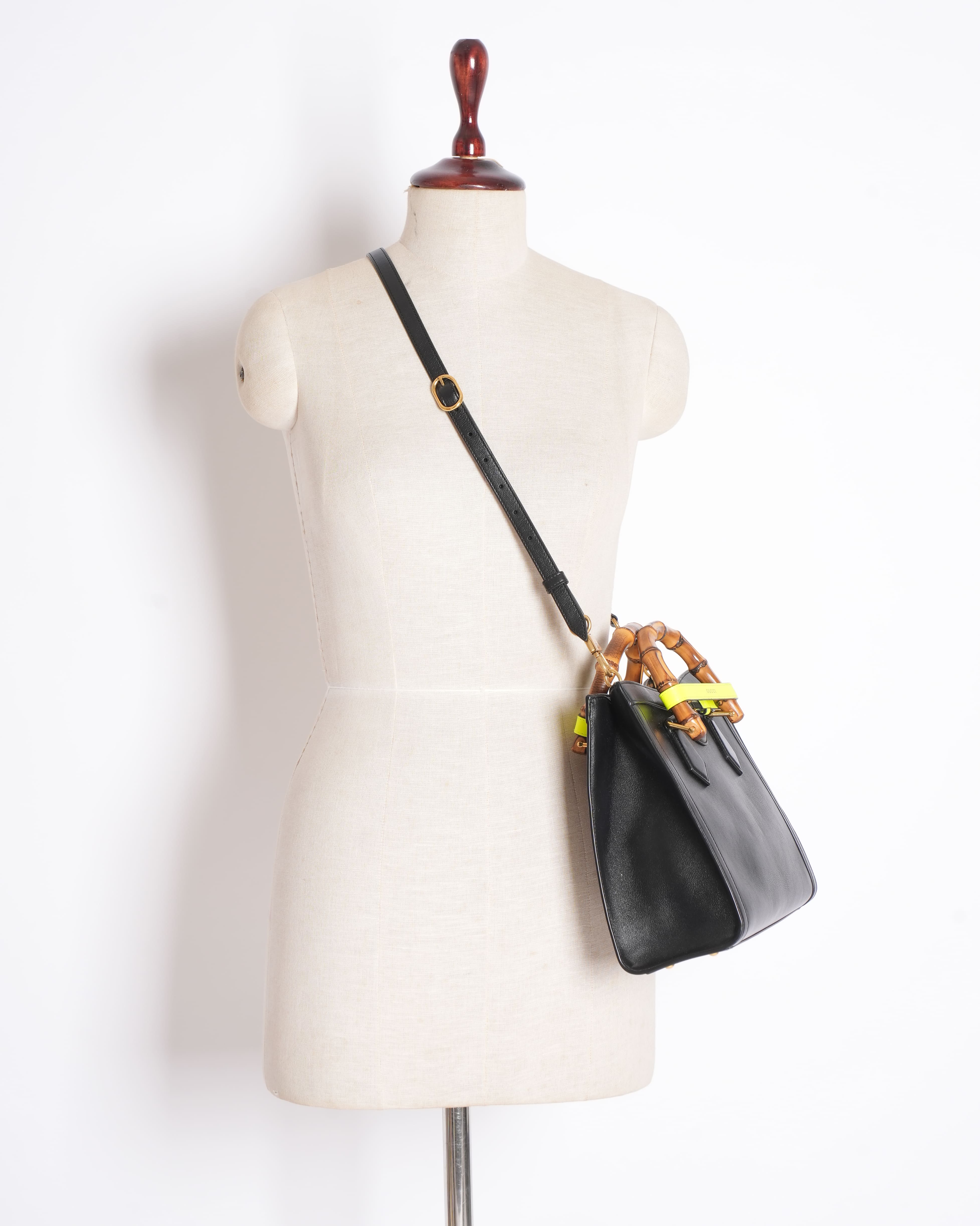 Gucci Black Small Leather Bamboo Diana Satchel