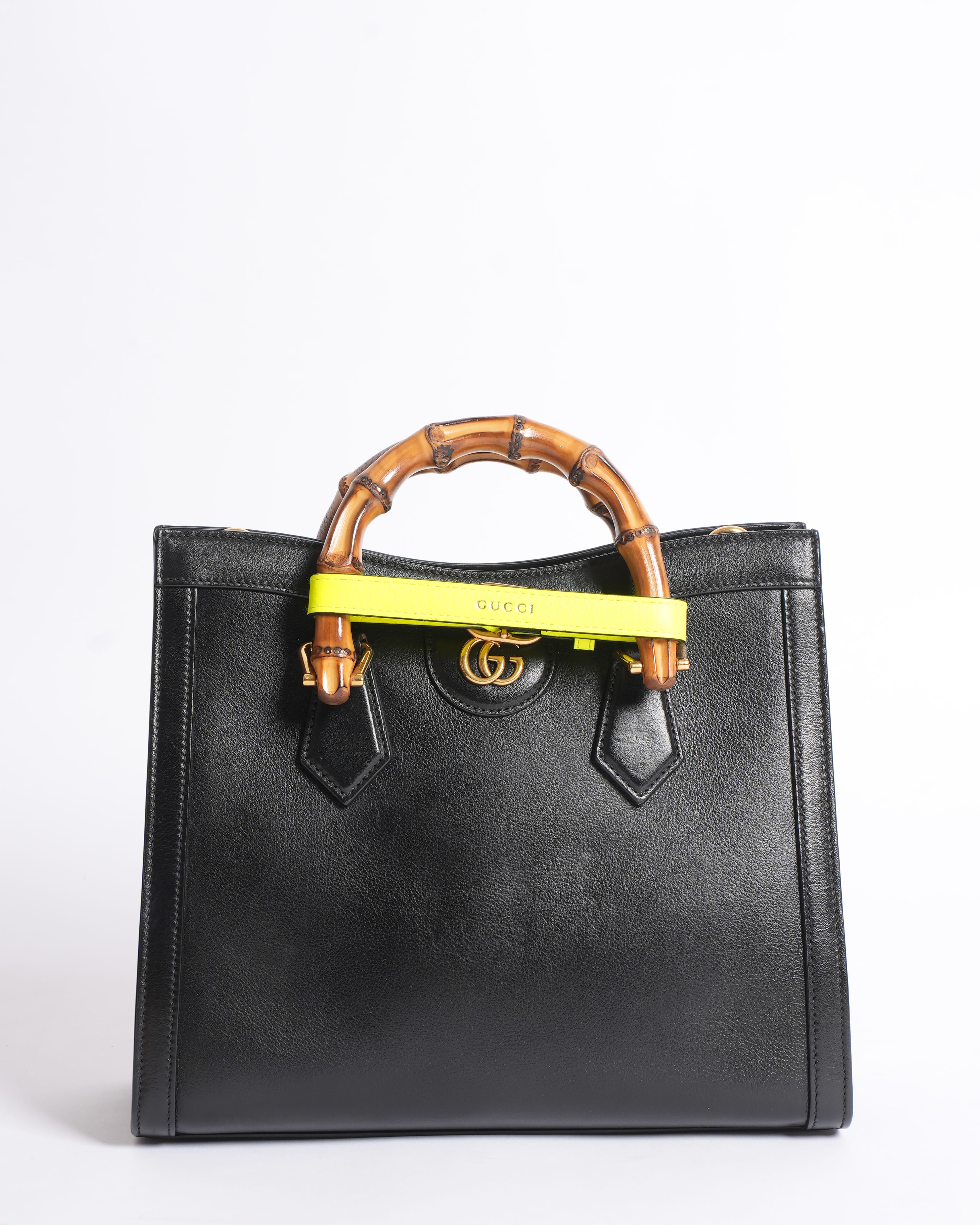Gucci Black Small Leather Bamboo Diana Satchel
