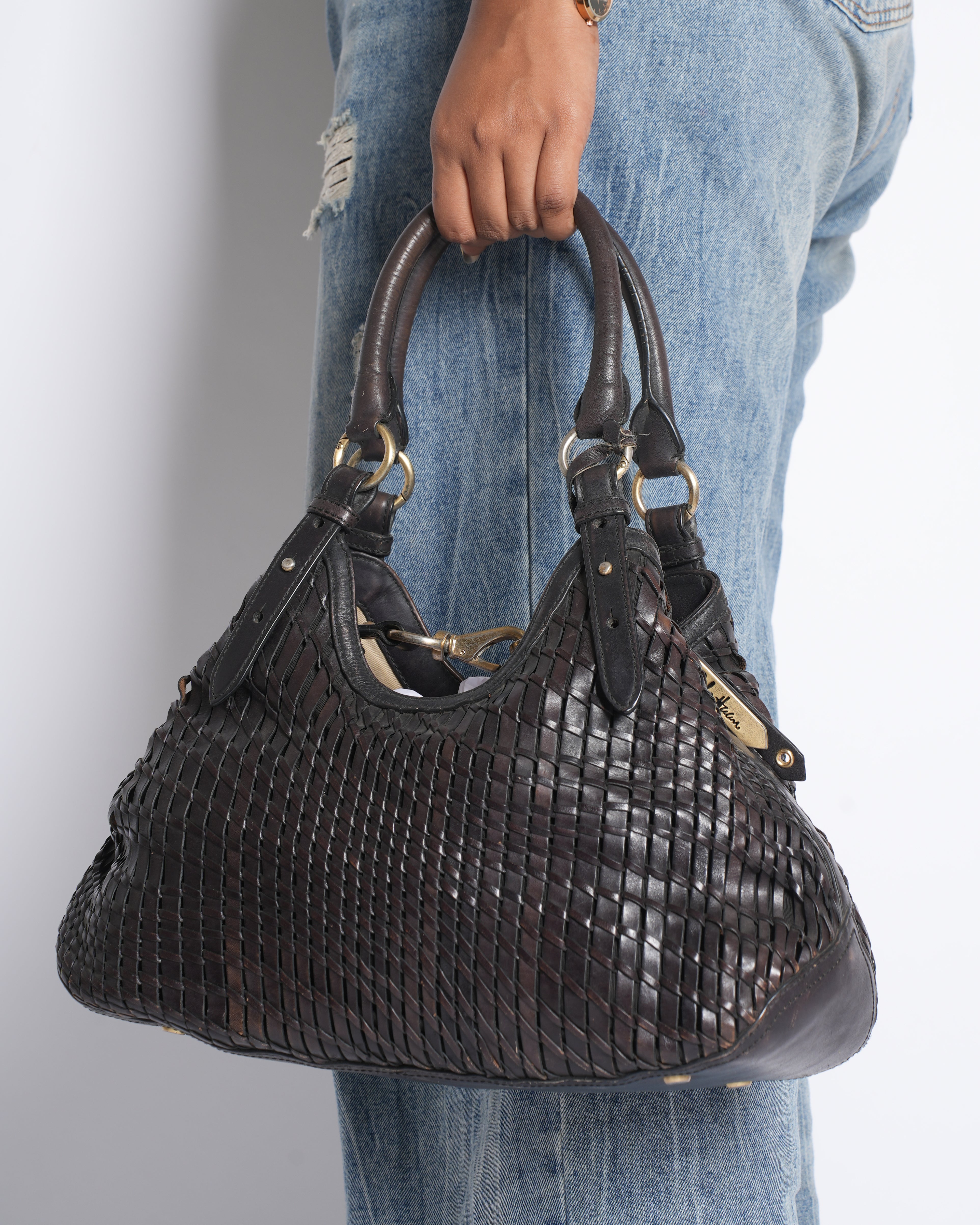 Cole Haan Woven Leather Shoulder Bag In Brown