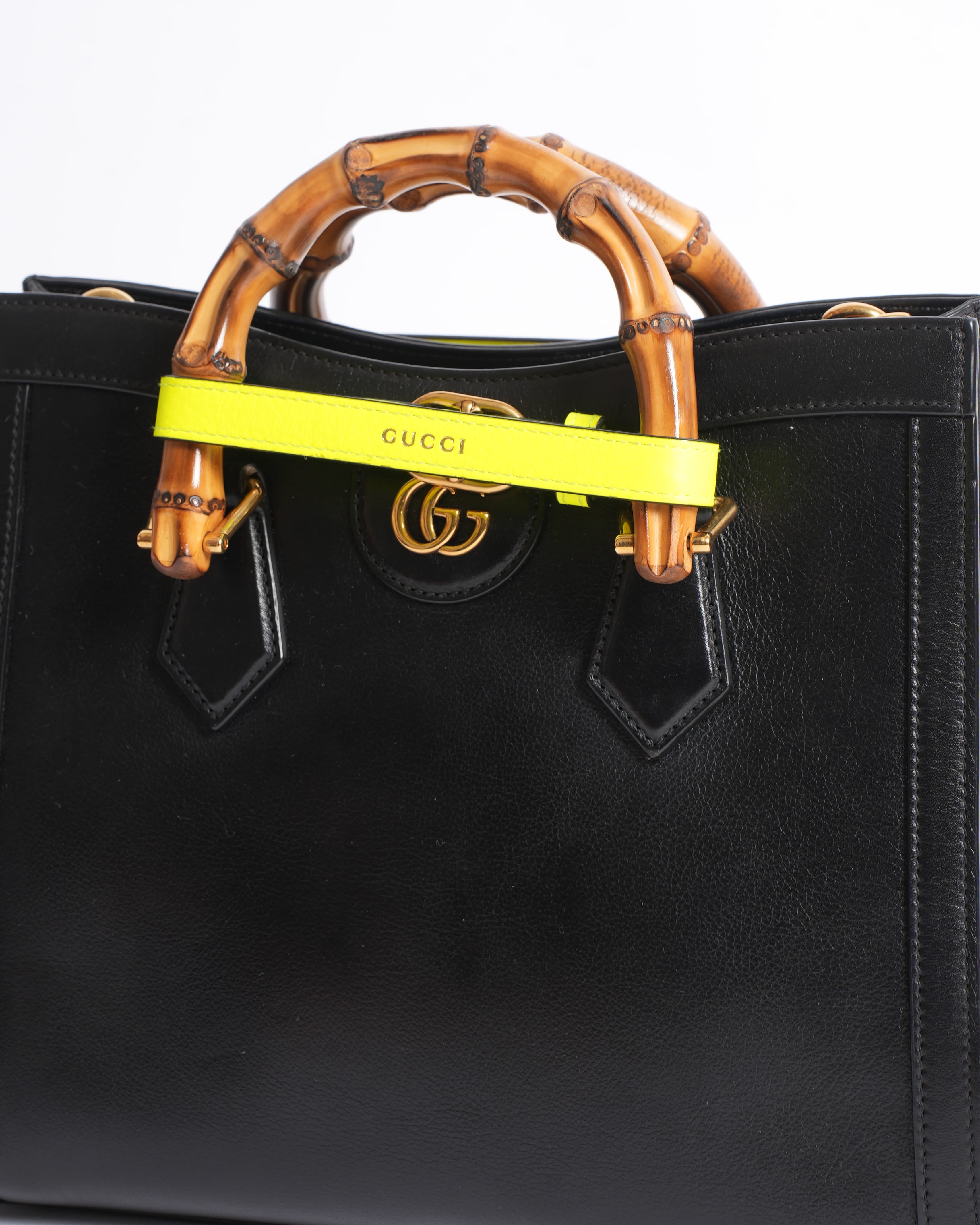 Gucci Black Small Leather Bamboo Diana Satchel