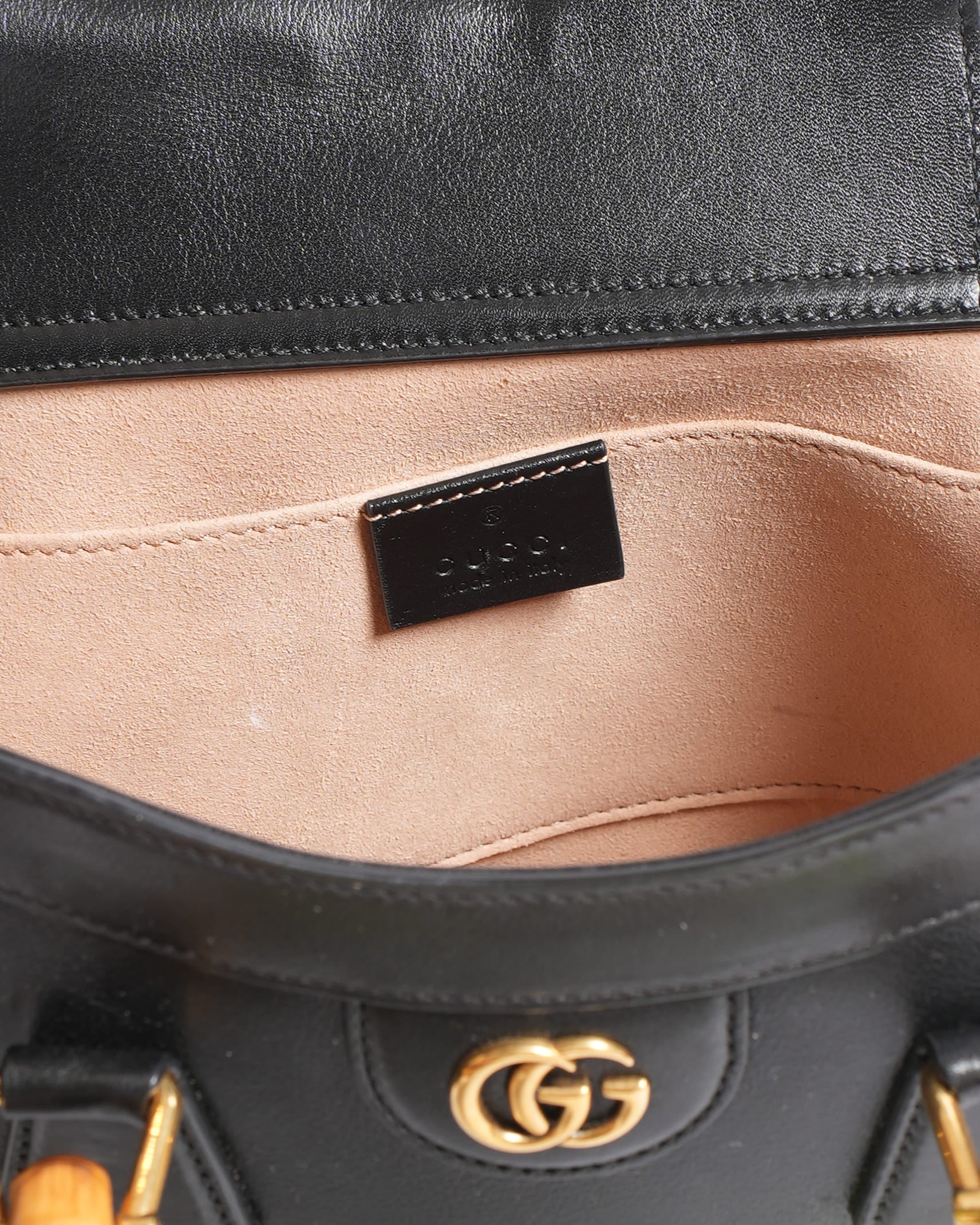Gucci Black Small Leather Bamboo Diana Satchel