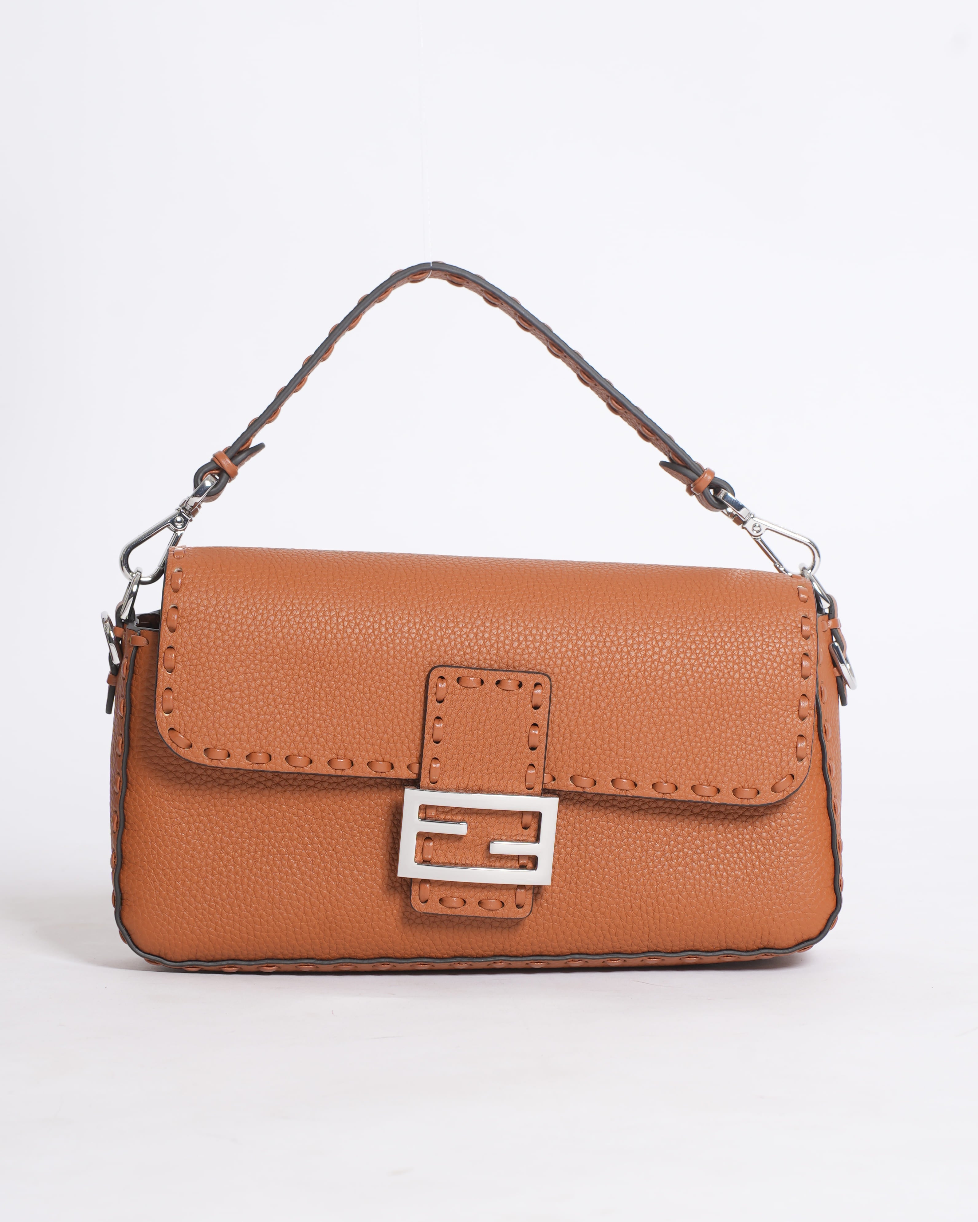New Fendi Large Selleria Baguette in Brown