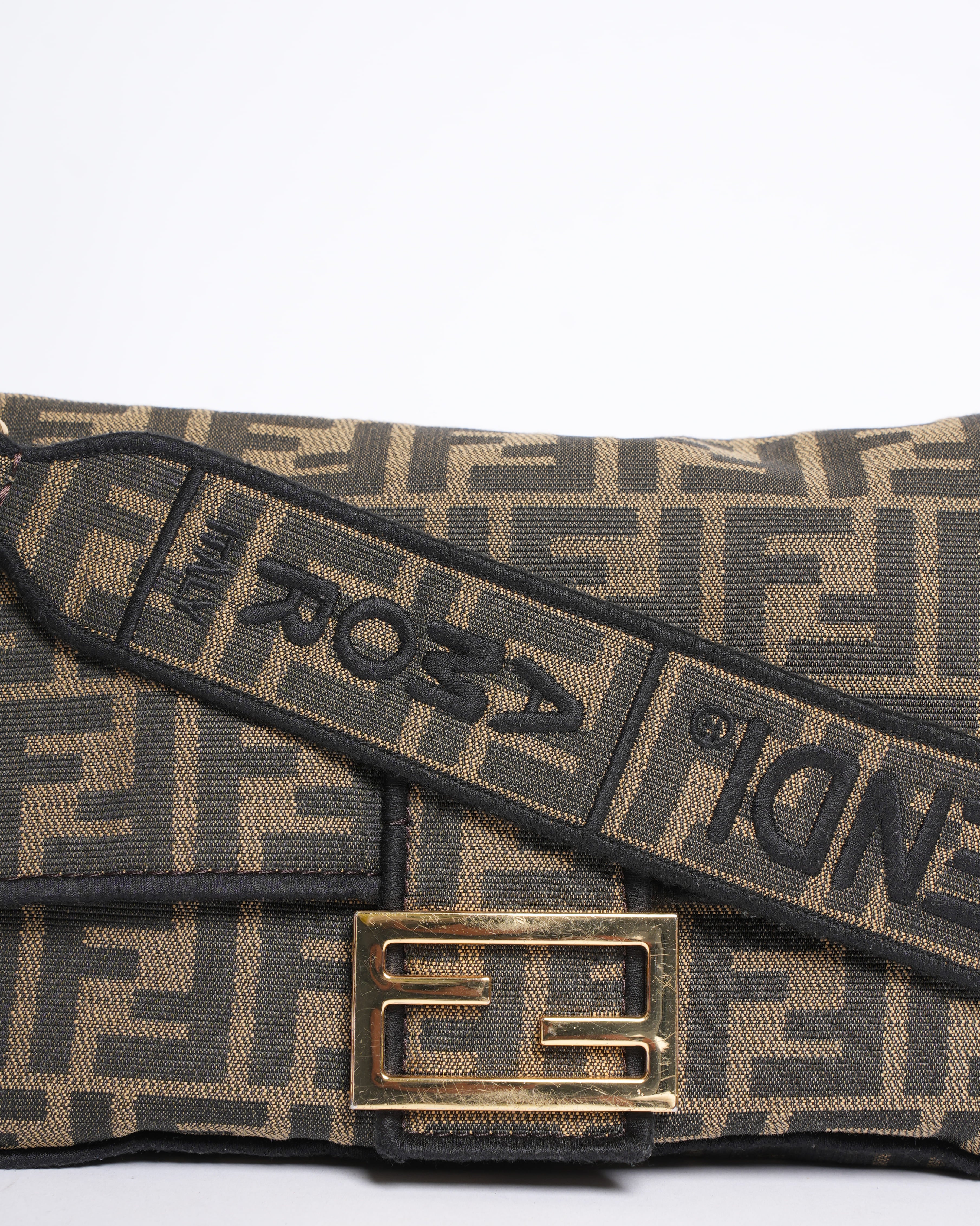 Fendi Tobacco Brown FF Jacquard Fabric Medium Baguette