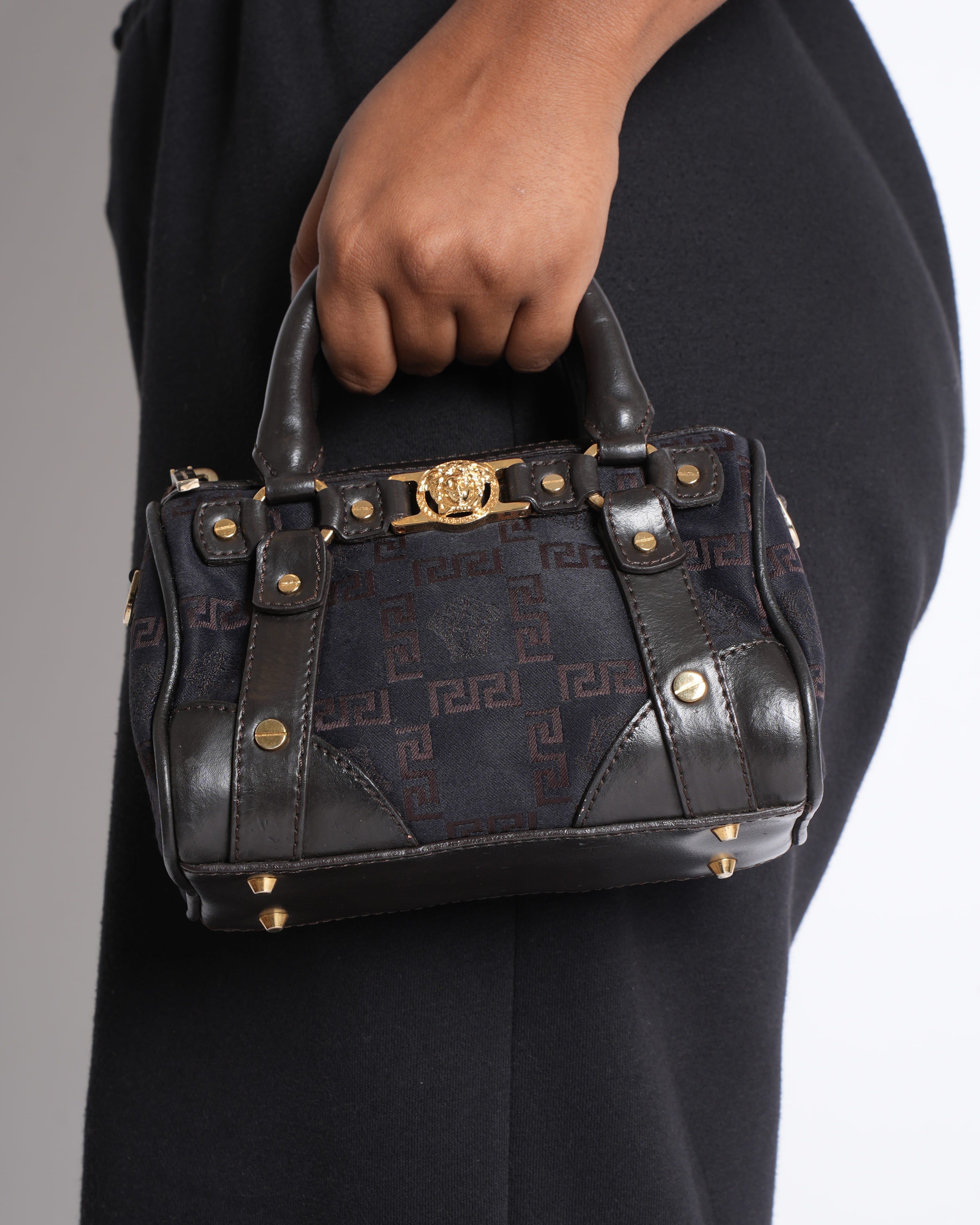 Versace Leather Monogram Top Handle Bag