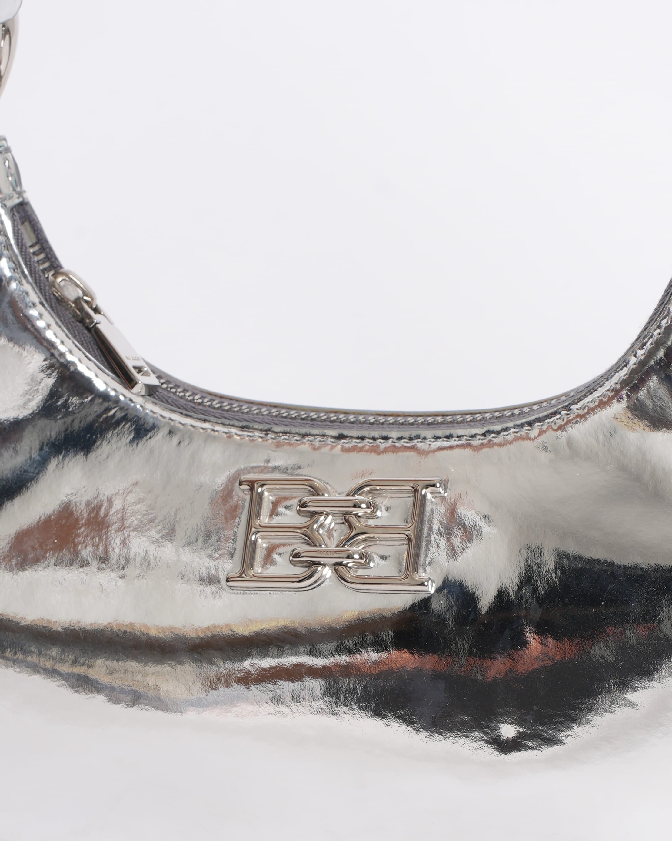New Bally silver chrome patent hobo shoulder bag