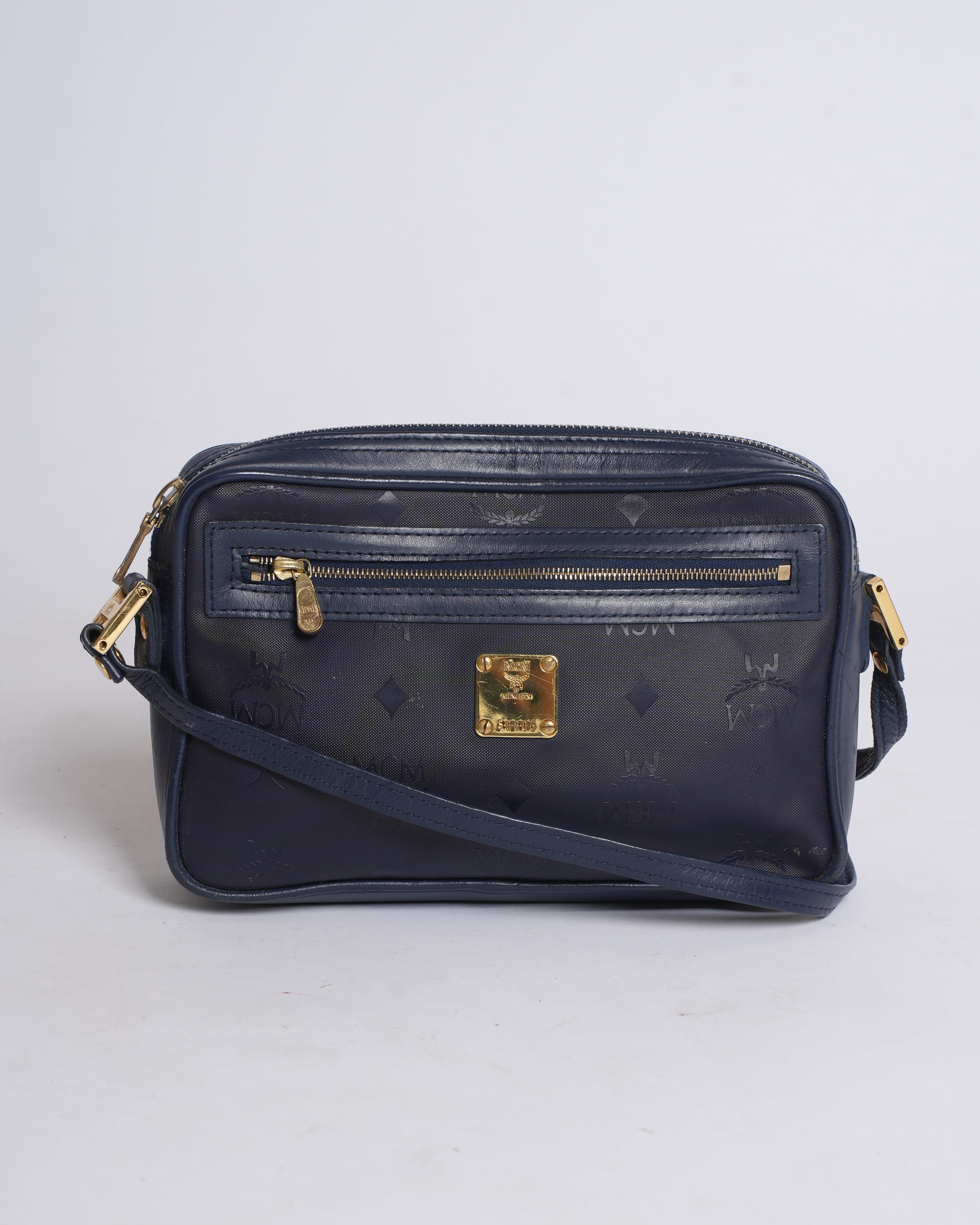 MCM Leather Crossbody In Navy