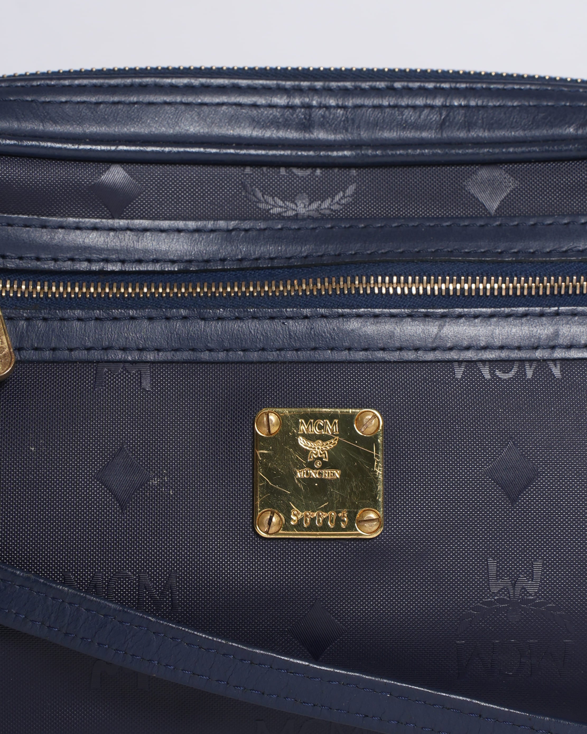MCM Leather Crossbody In Navy