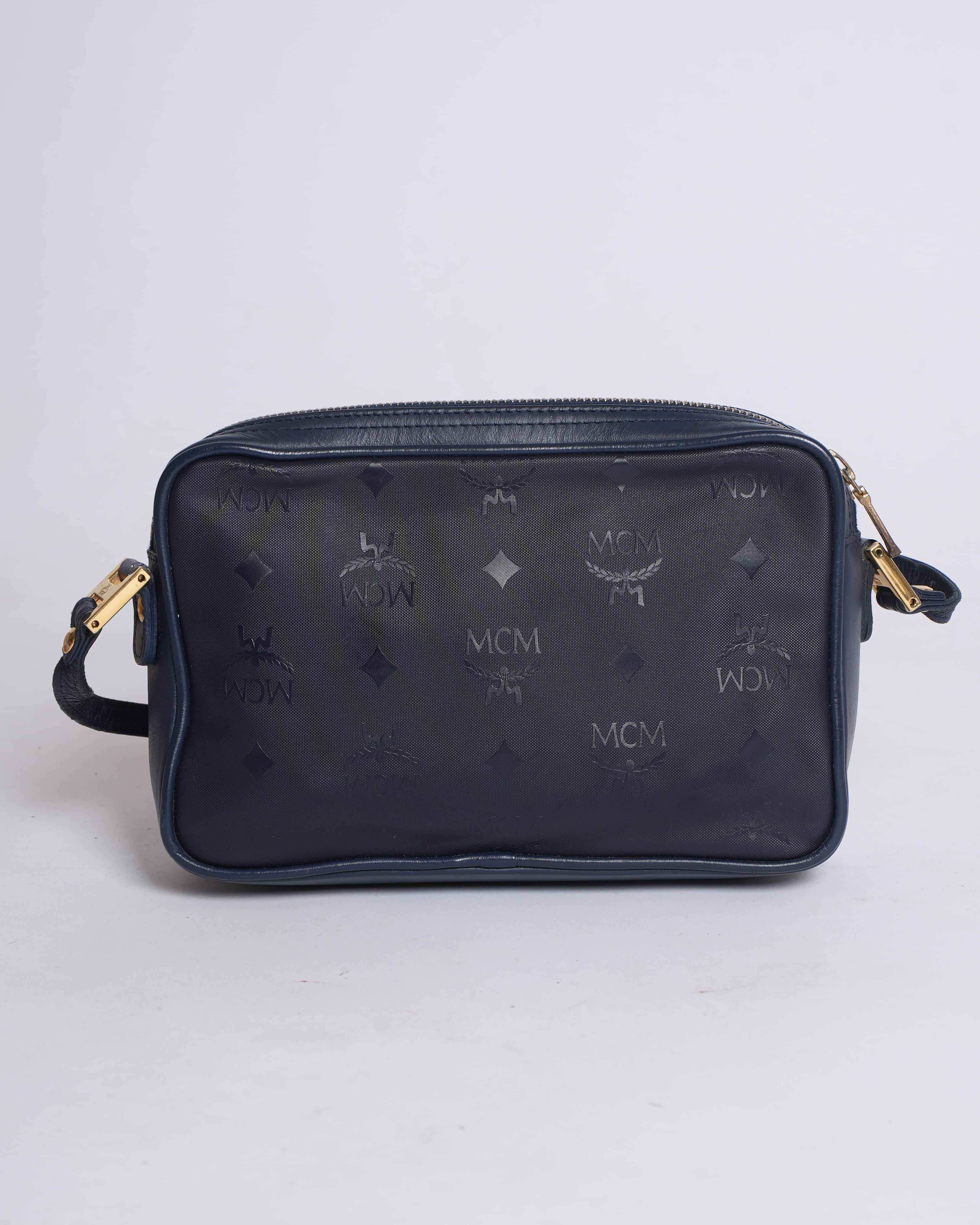 MCM Leather Crossbody In Navy