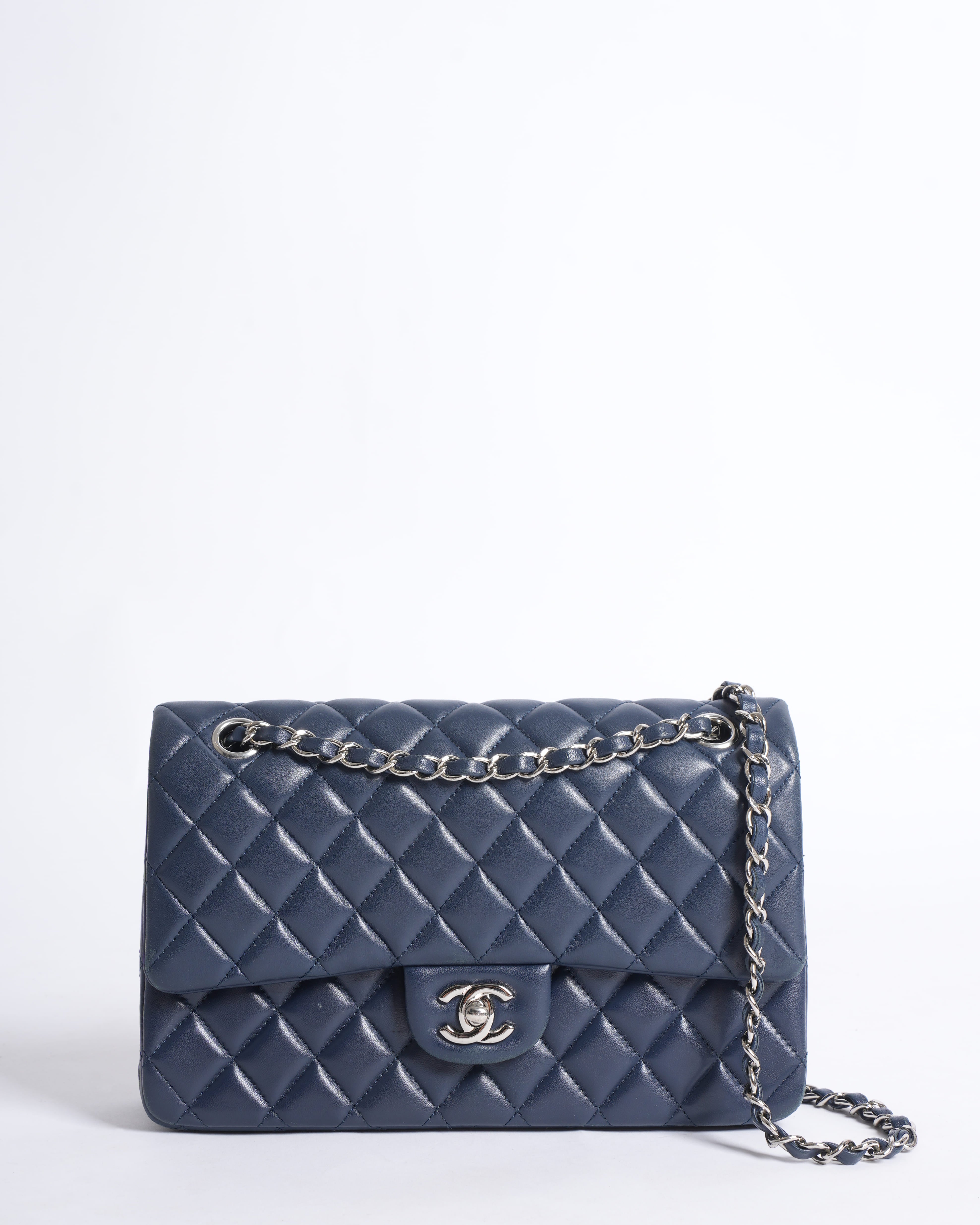 Chanel Classic Flap 11.12 Bag In Navy Blue In Calf Leather