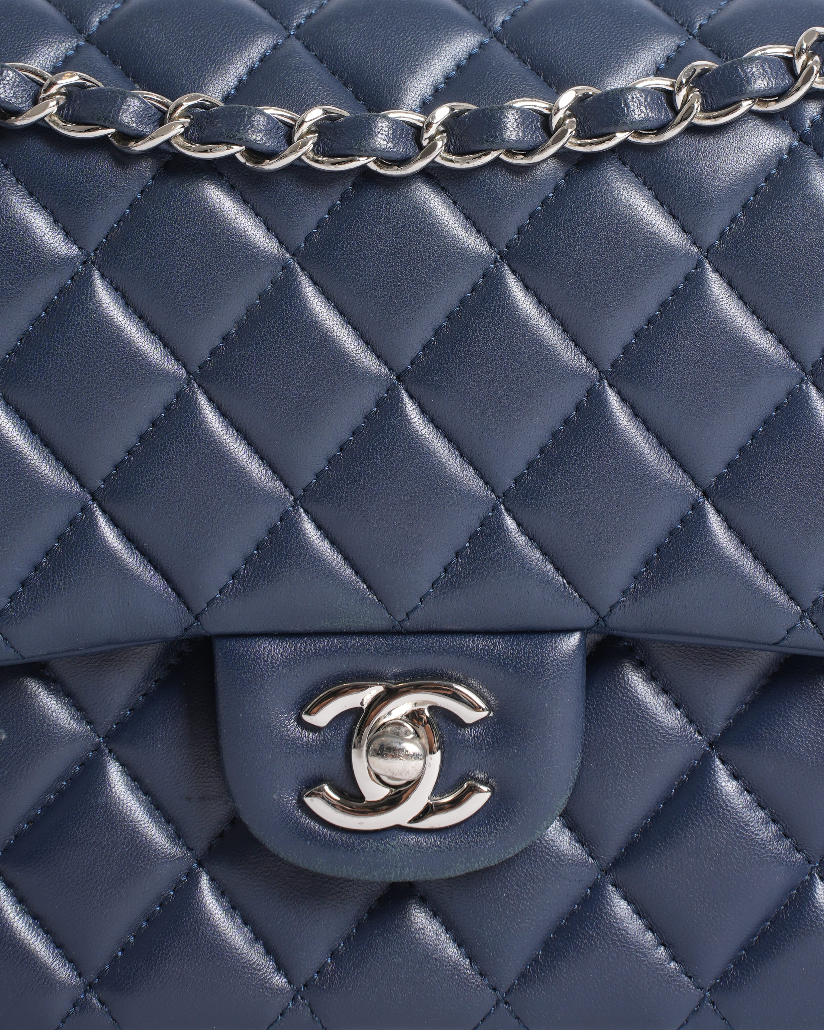 Chanel Classic Flap 11.12 Bag In Navy Blue In Calf Leather