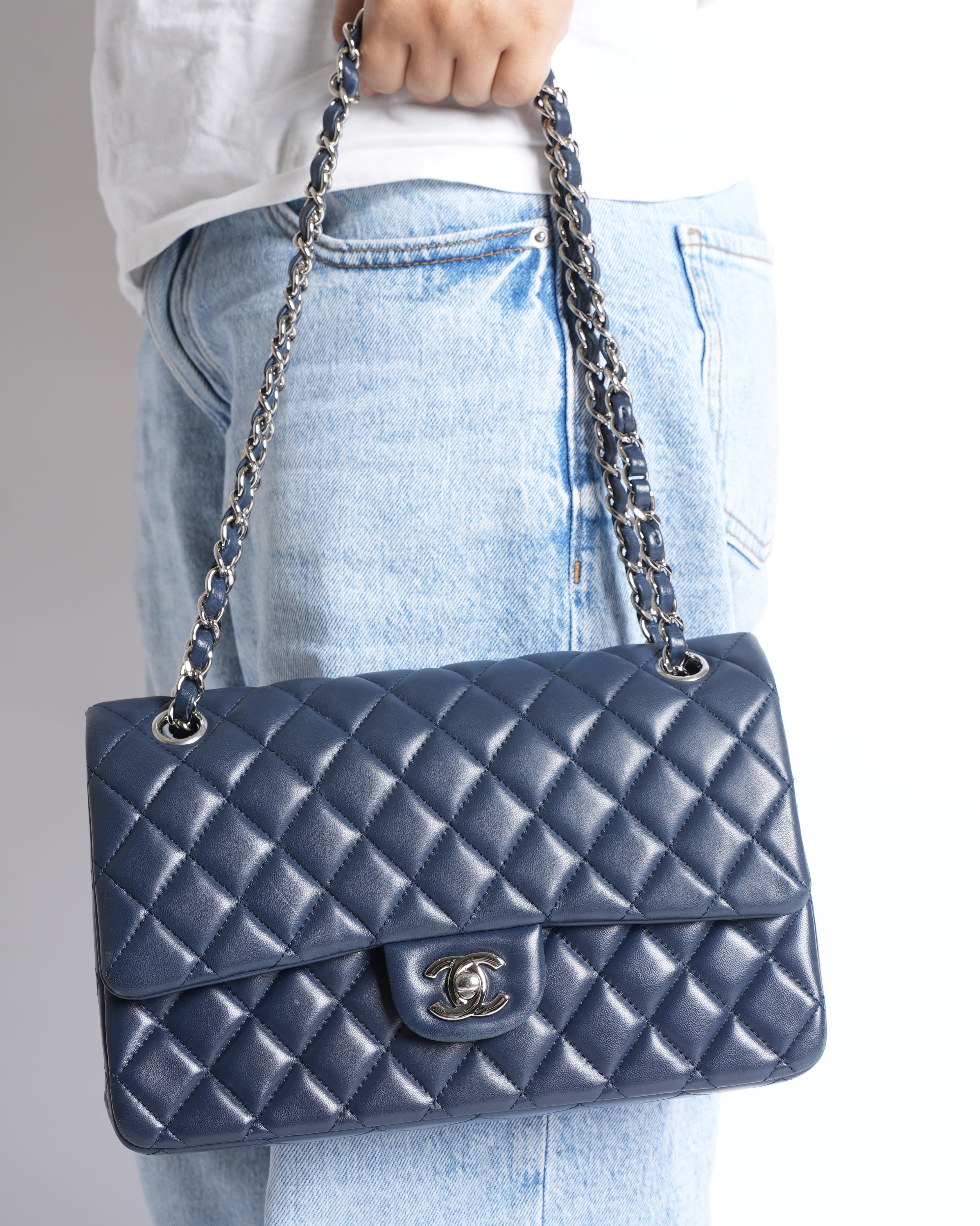 Chanel Classic Flap 11.12 Bag In Navy Blue In Calf Leather