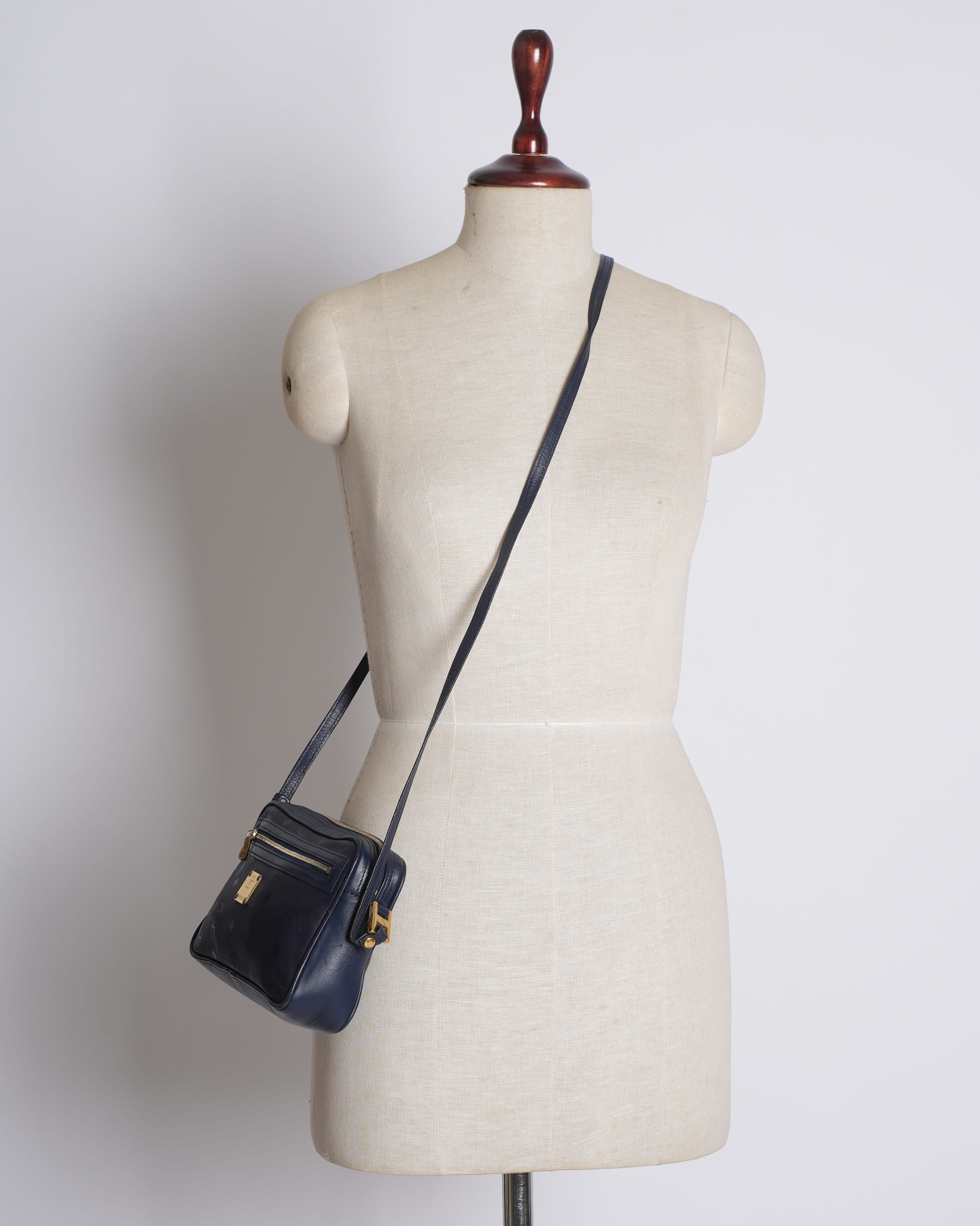 MCM Leather Crossbody In Navy