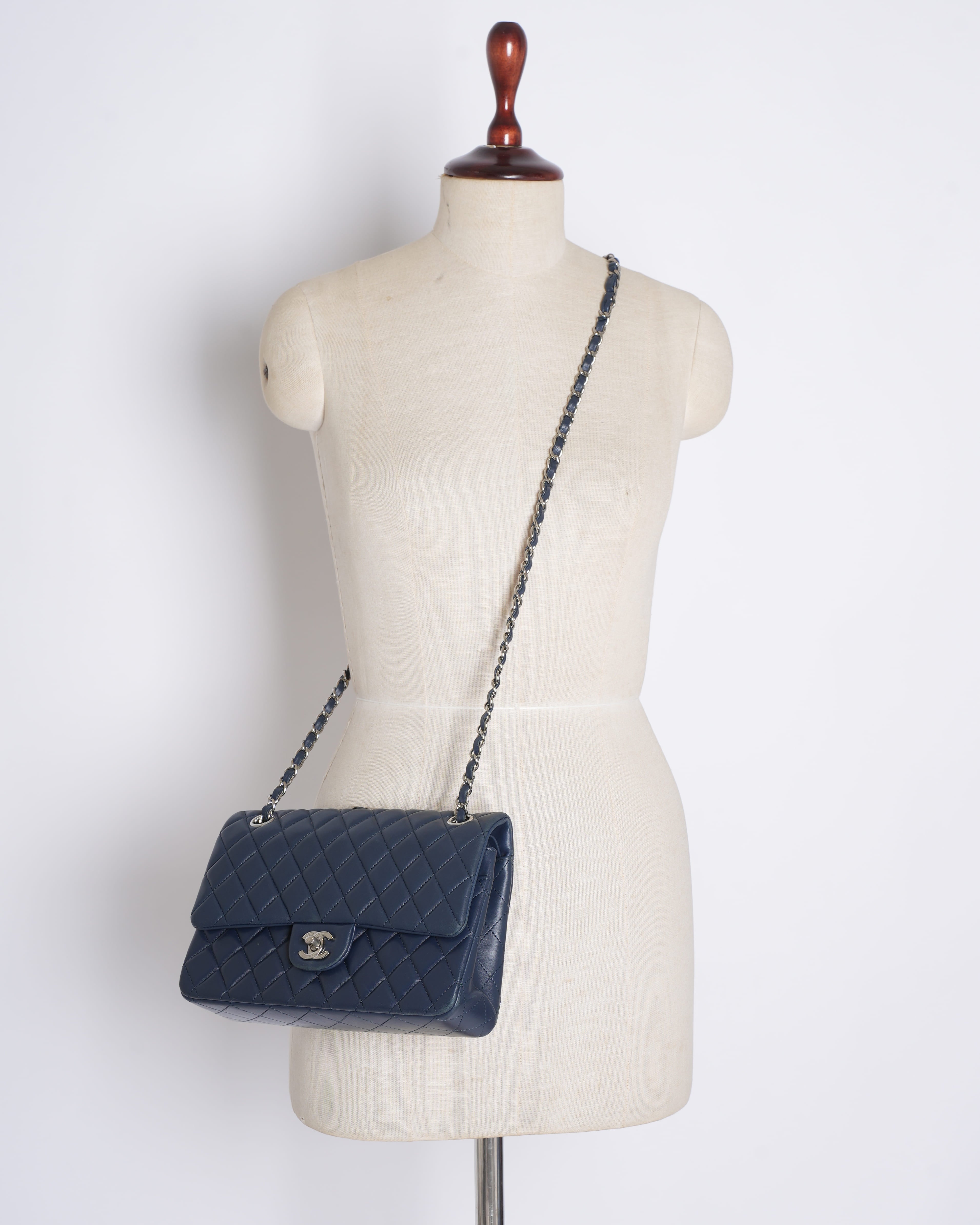 Chanel Classic Flap 11.12 Bag In Navy Blue In Calf Leather