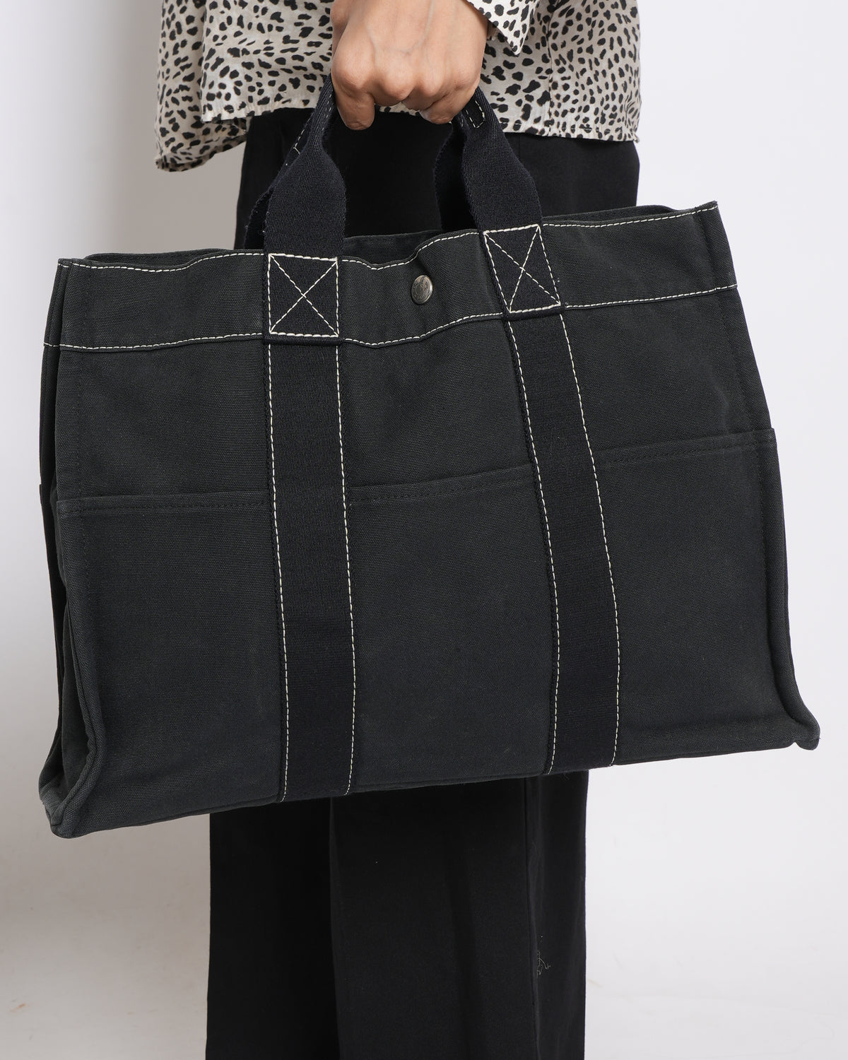 Hermes Black Canvas Fourre-Tout Holdall Tote Bag